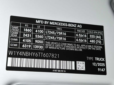 2026 Mercedes-Benz Sprinter Cargo 2500 Standard Roof I4 Diesel HO 144 RWD