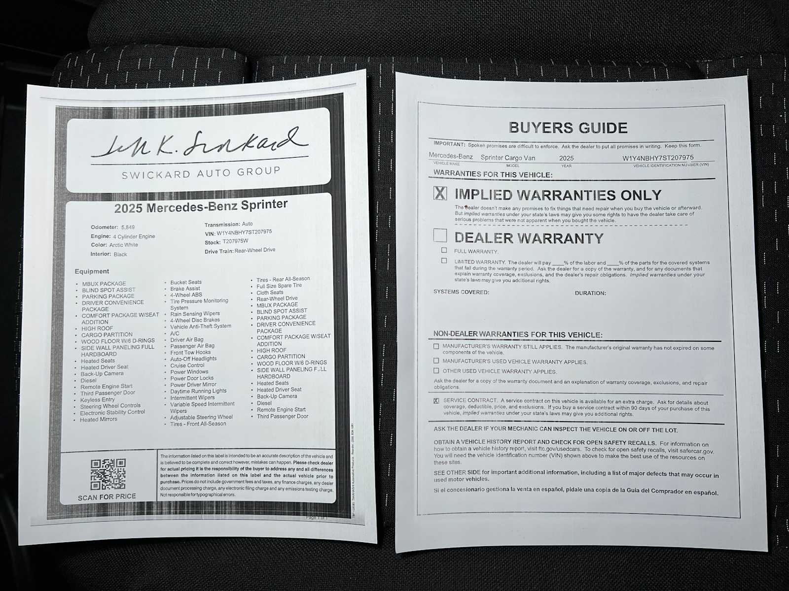 2025 Mercedes-Benz Sprinter Cargo Van 2500 Standard Roof I4 Diesel HO 144" RWD