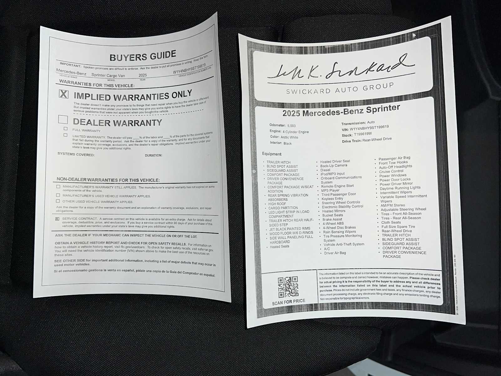 2025 Mercedes-Benz Sprinter Cargo Van 2500 Standard Roof I4 Diesel HO 144" RWD