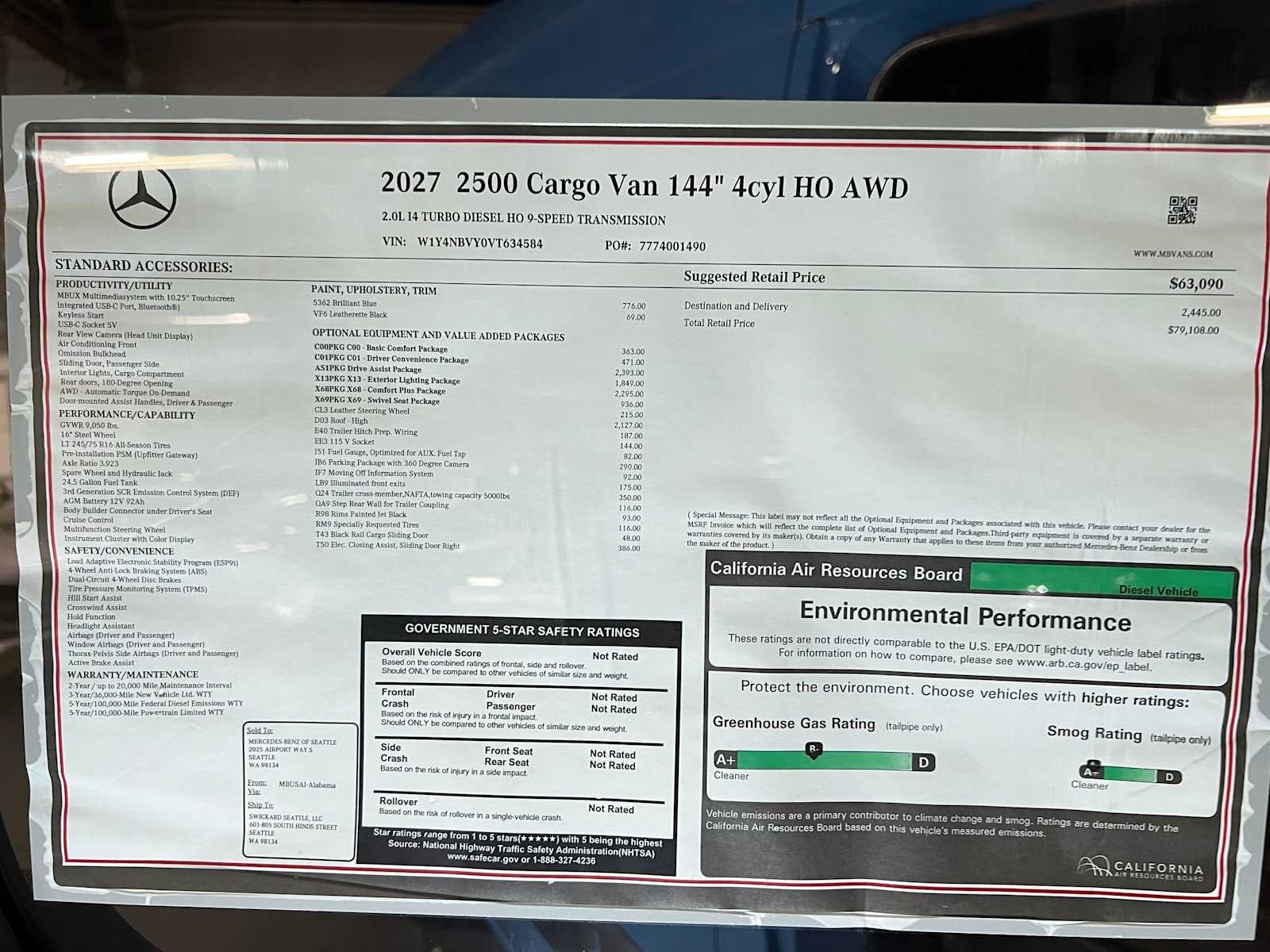 2027 Mercedes-Benz Sprinter Cargo 2500 Standard Roof I4 Diesel HO 144 AWD