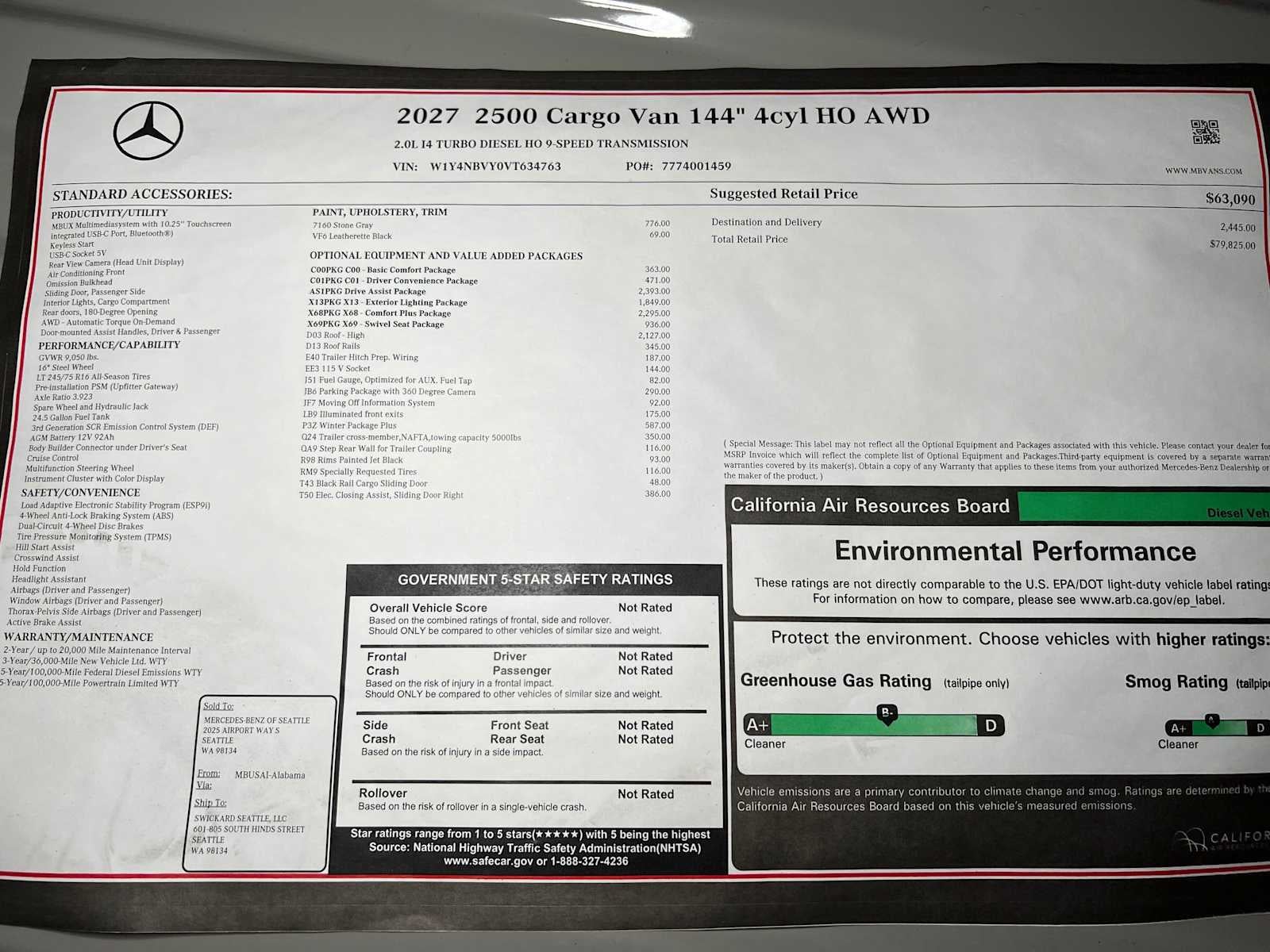 2027 Mercedes-Benz Sprinter Cargo 2500 Standard Roof I4 Diesel HO 144 AWD
