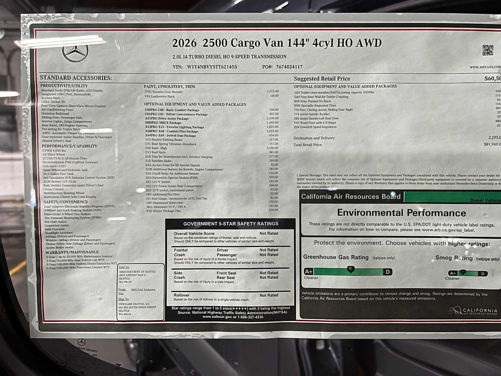2026 Mercedes-Benz Sprinter 2500 Standard Roof I4 Diesel HO 144 AWD