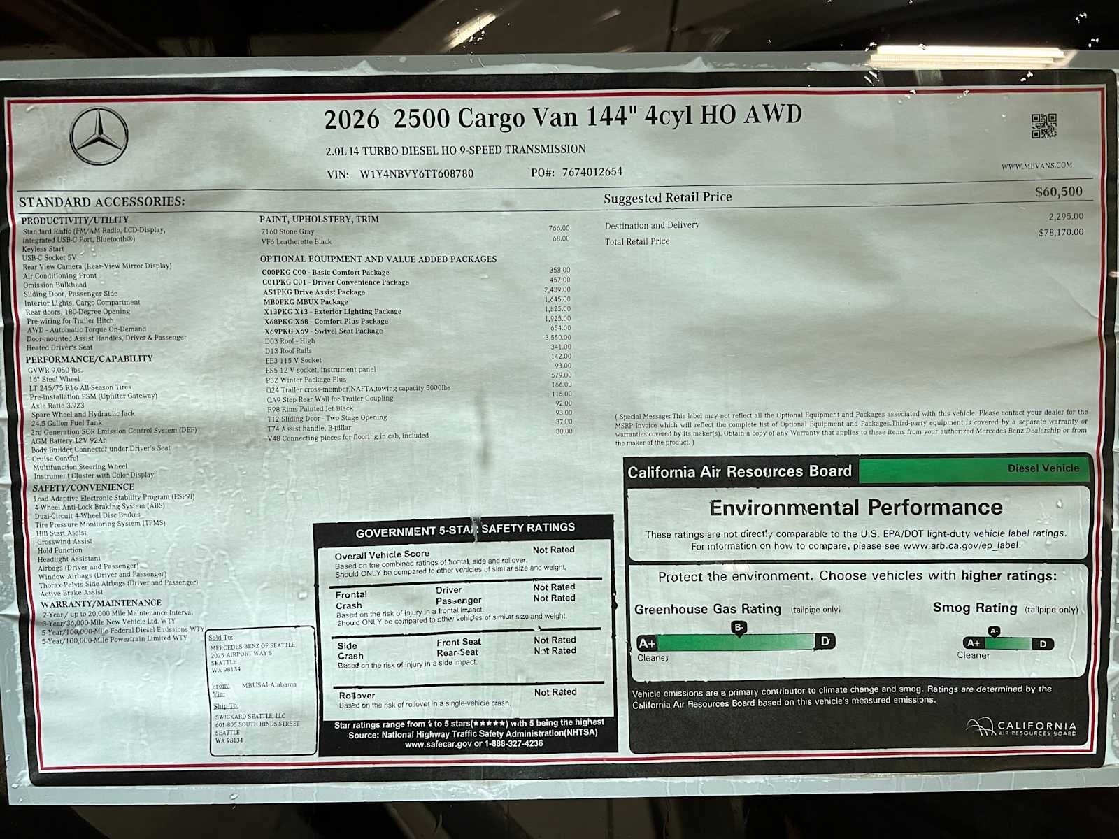 2026 Mercedes-Benz Sprinter 2500 Standard Roof I4 Diesel HO 144 AWD