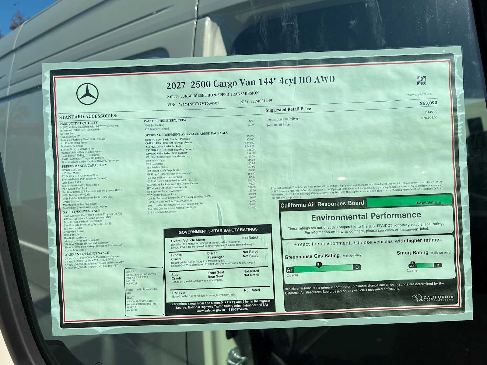 2027 Mercedes-Benz Sprinter Cargo 2500 Standard Roof I4 Diesel HO 144 AWD