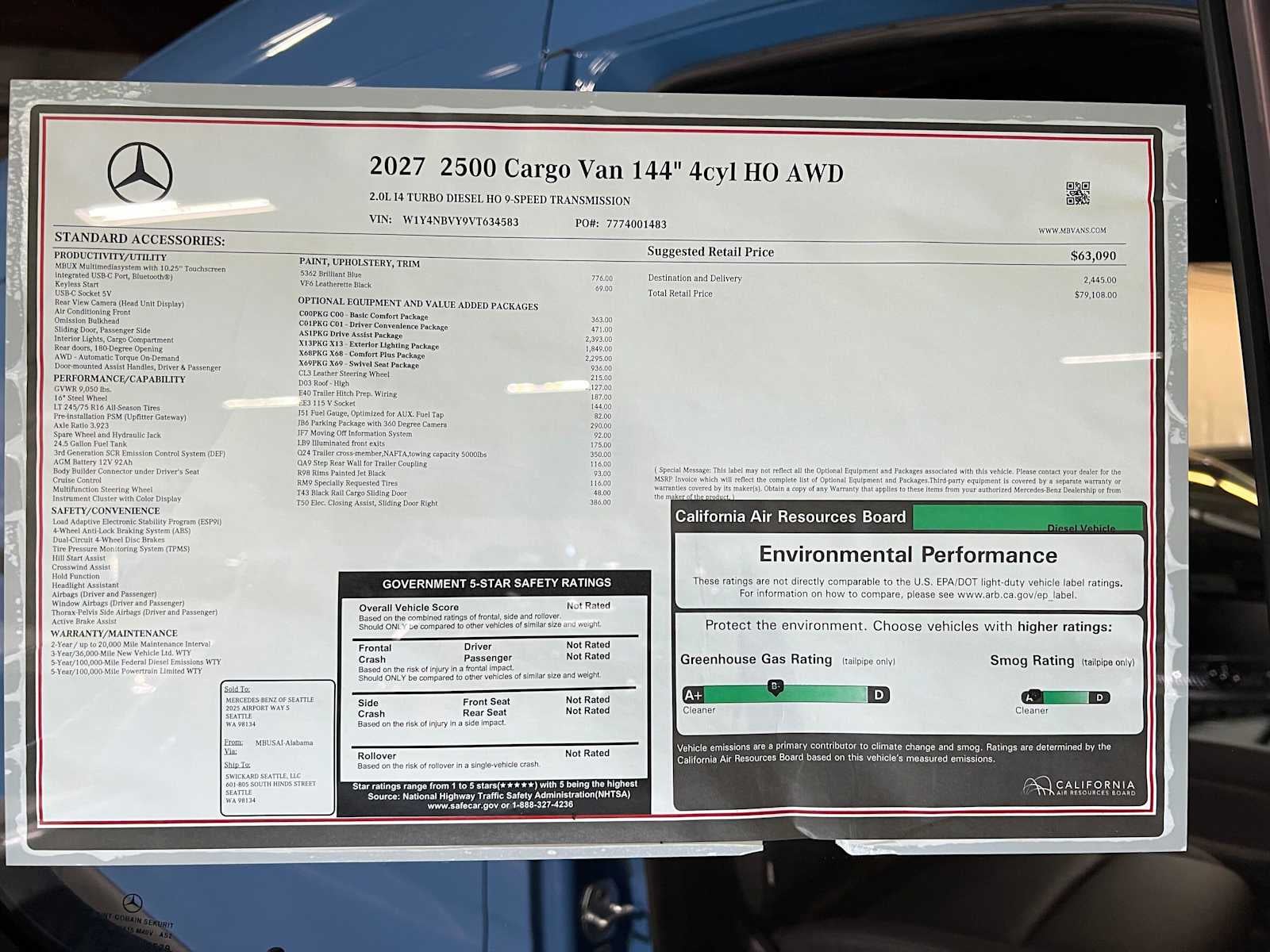 2027 Mercedes-Benz Sprinter Cargo 2500 Standard Roof I4 Diesel HO 144 AWD