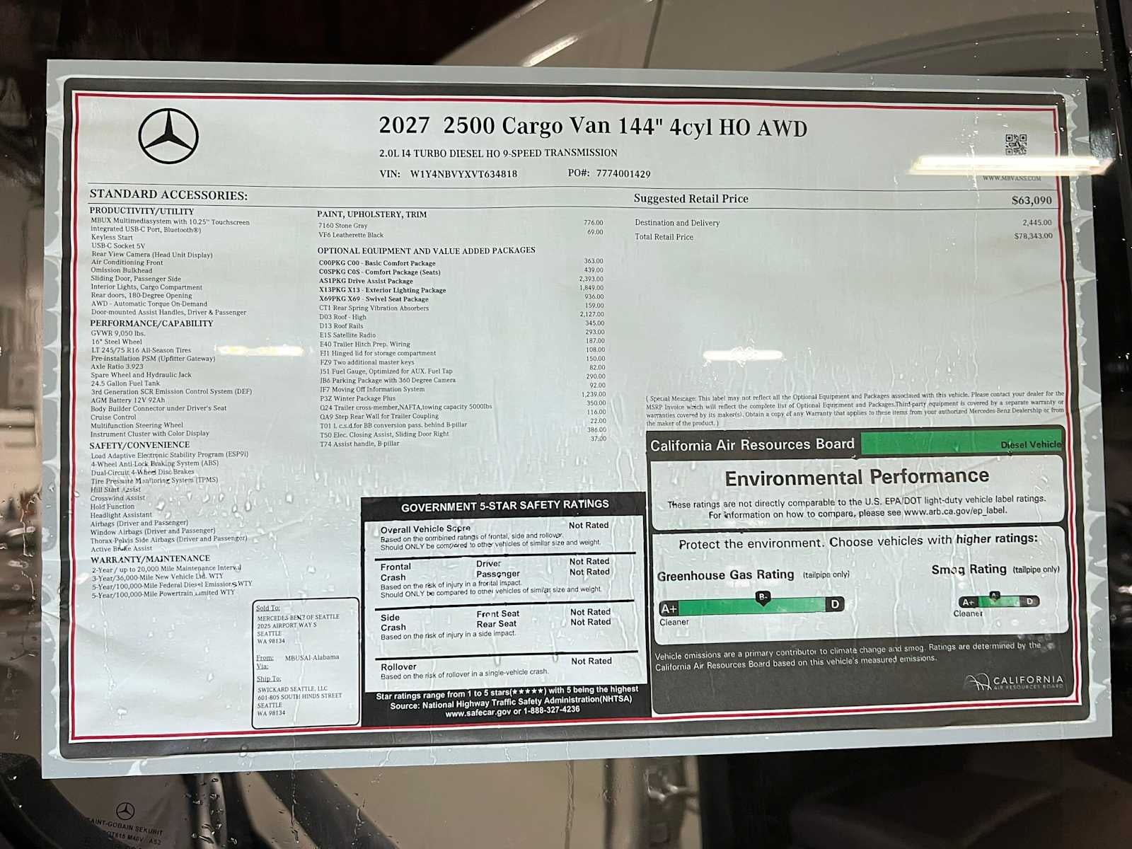 2027 Mercedes-Benz Sprinter Cargo 2500 Standard Roof I4 Diesel HO 144 AWD