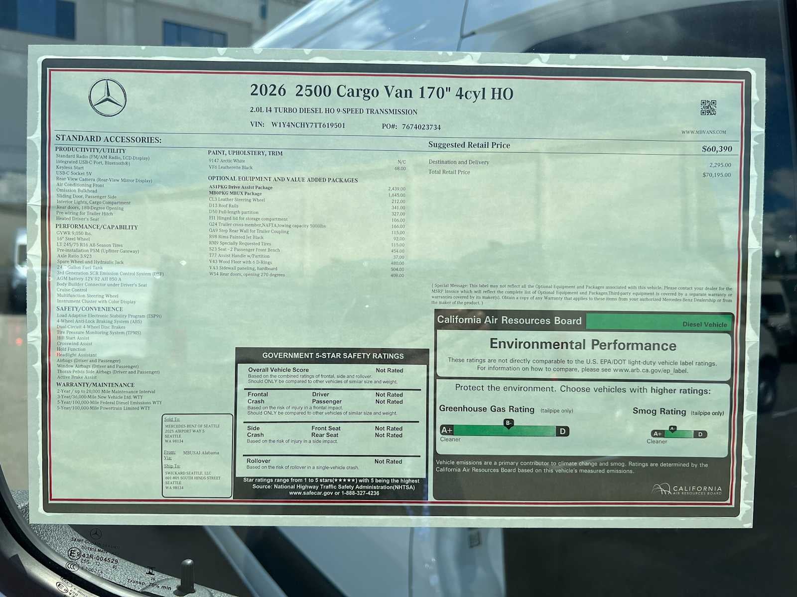 2026 Mercedes-Benz Sprinter 2500 High Roof I4 Diesel HO 170 RWD