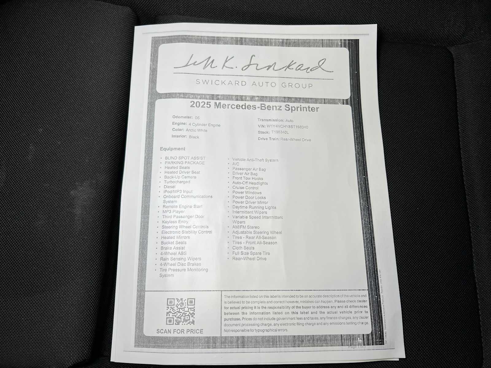 2025 Mercedes-Benz Sprinter Cargo Van 2500 High Roof I4 Diesel HO 170" RWD