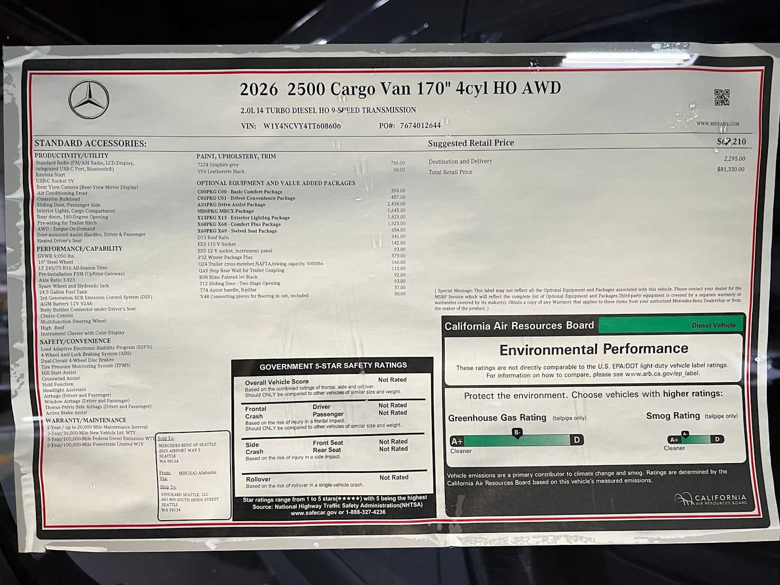 2026 Mercedes-Benz Sprinter 2500 High Roof I4 Diesel HO 170 AWD