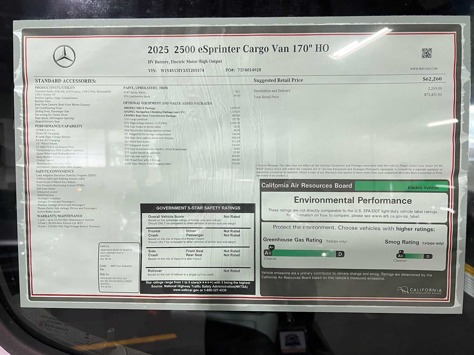 2025 Mercedes-Benz eSprinter Cargo Van 2500 High Roof HO 170 RWD