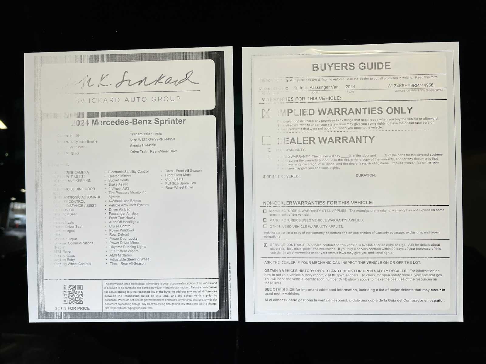 2024 Mercedes-Benz Sprinter Passenger Van 2500 Standard Roof I4 Diesel 144" RWD