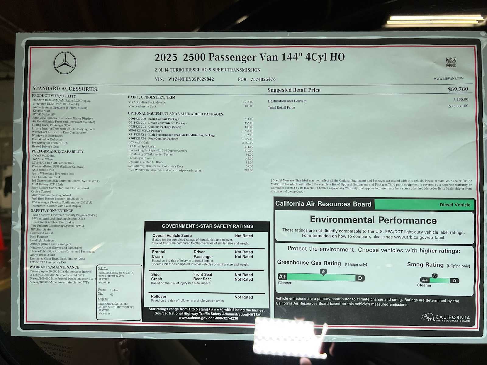 2025 Mercedes-Benz Sprinter Passenger Van 2500 Standard Roof I4 Diesel HO 144" RWD