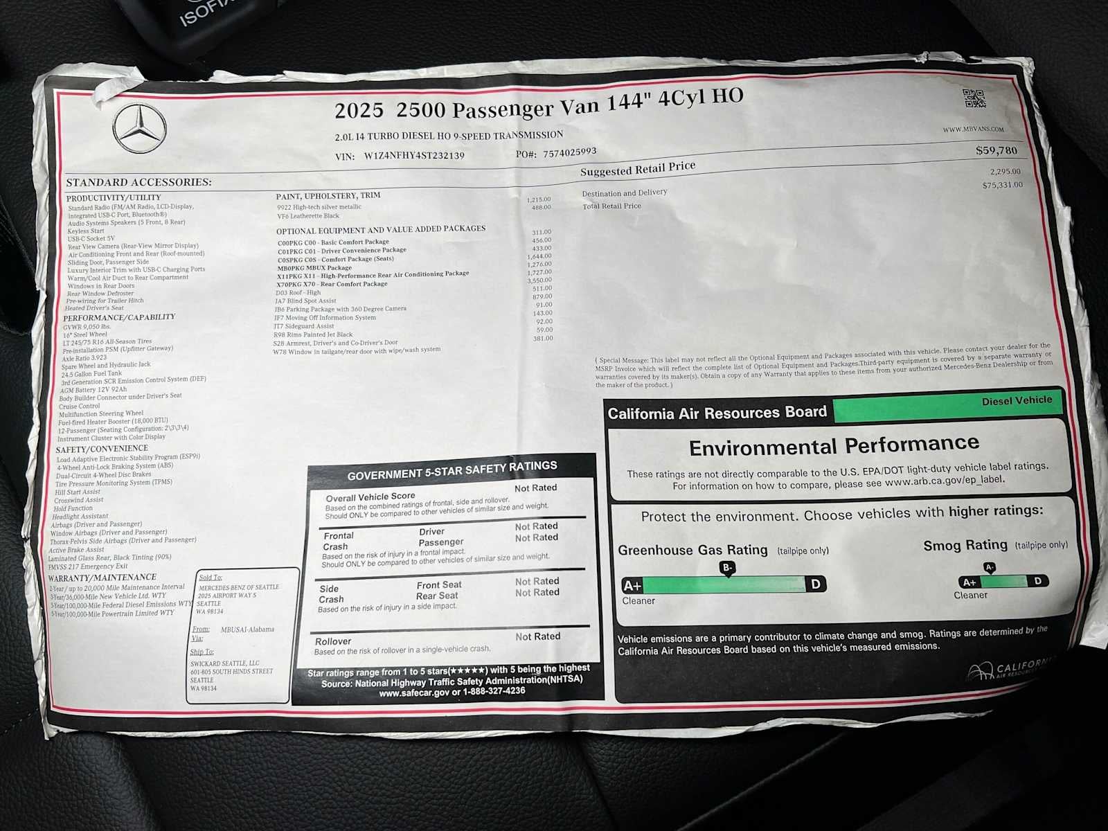 2025 Mercedes-Benz Sprinter Passenger Van 2500 Standard Roof I4 Diesel HO 144 RWD