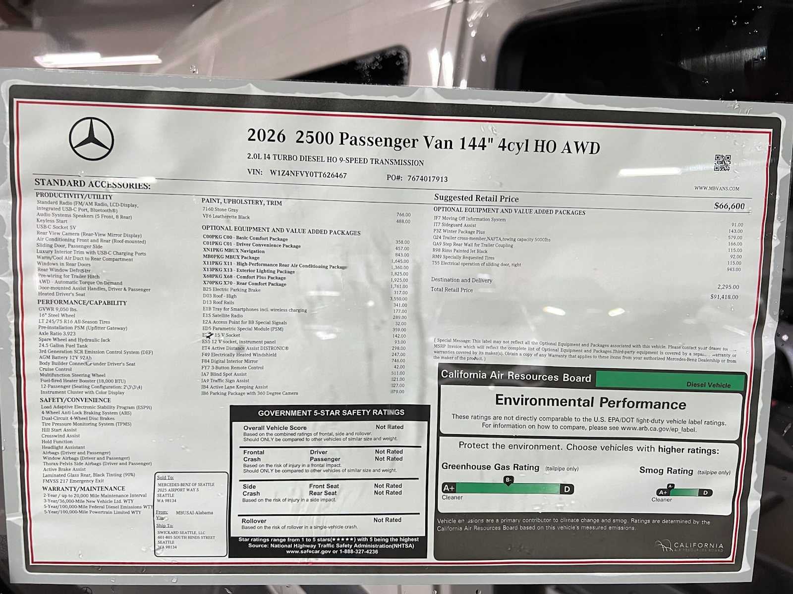 2026 Mercedes-Benz Sprinter Passenger 2500 Standard Roof I4 Diesel HO 144 AWD