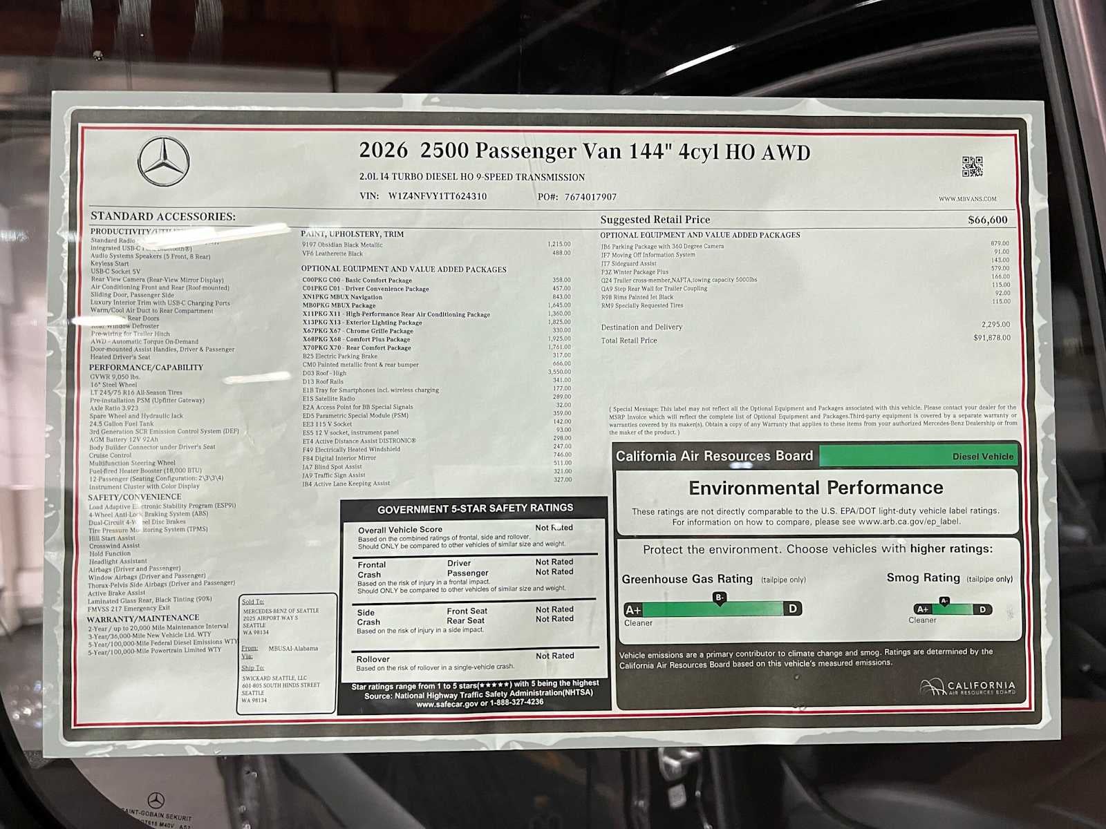 2026 Mercedes-Benz Sprinter Passenger 2500 Standard Roof I4 Diesel HO 144 AWD