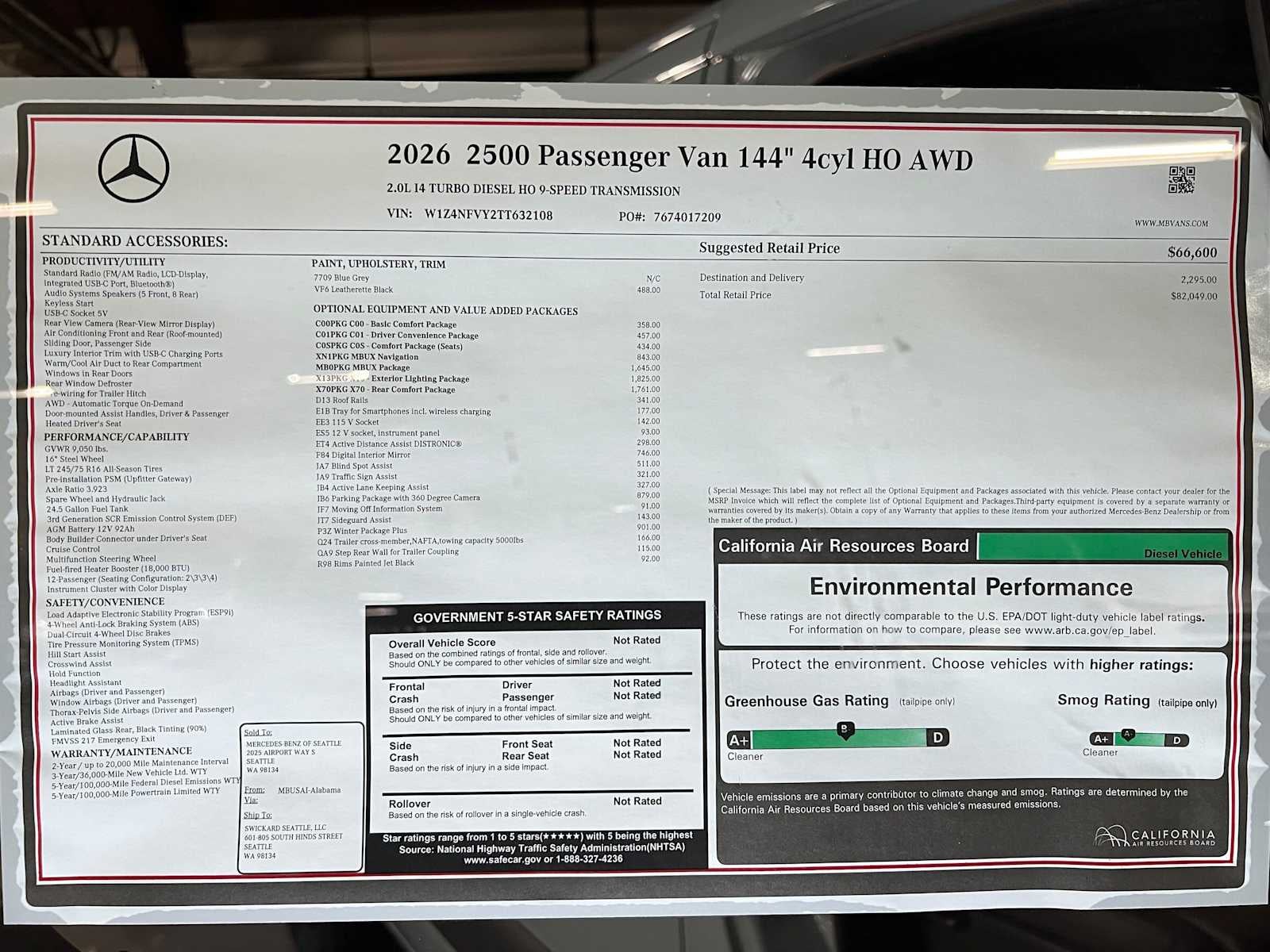 2026 Mercedes-Benz Sprinter Passenger 2500 Standard Roof I4 Diesel HO 144 AWD