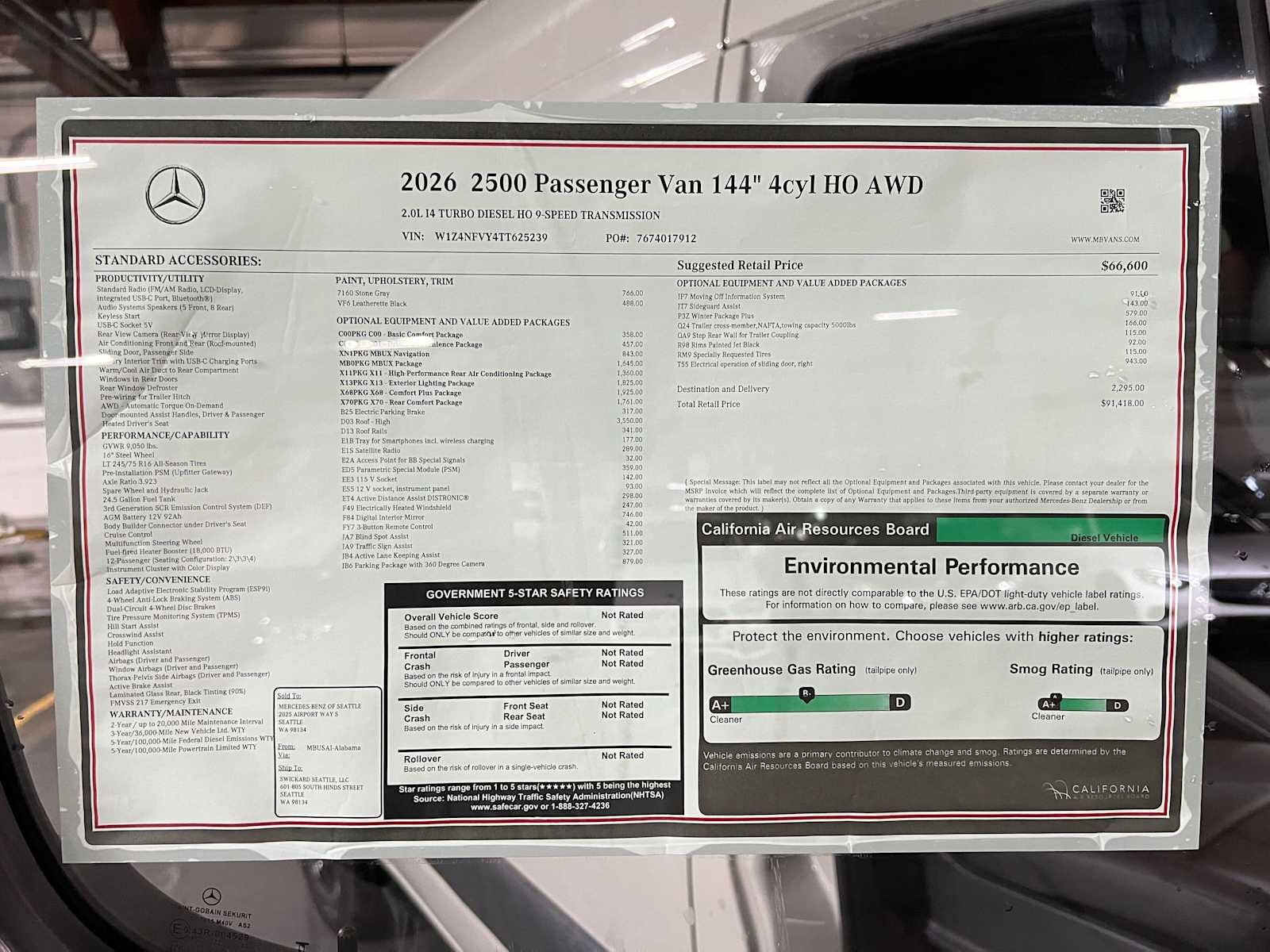 2026 Mercedes-Benz Sprinter Passenger 2500 Standard Roof I4 Diesel HO 144 AWD