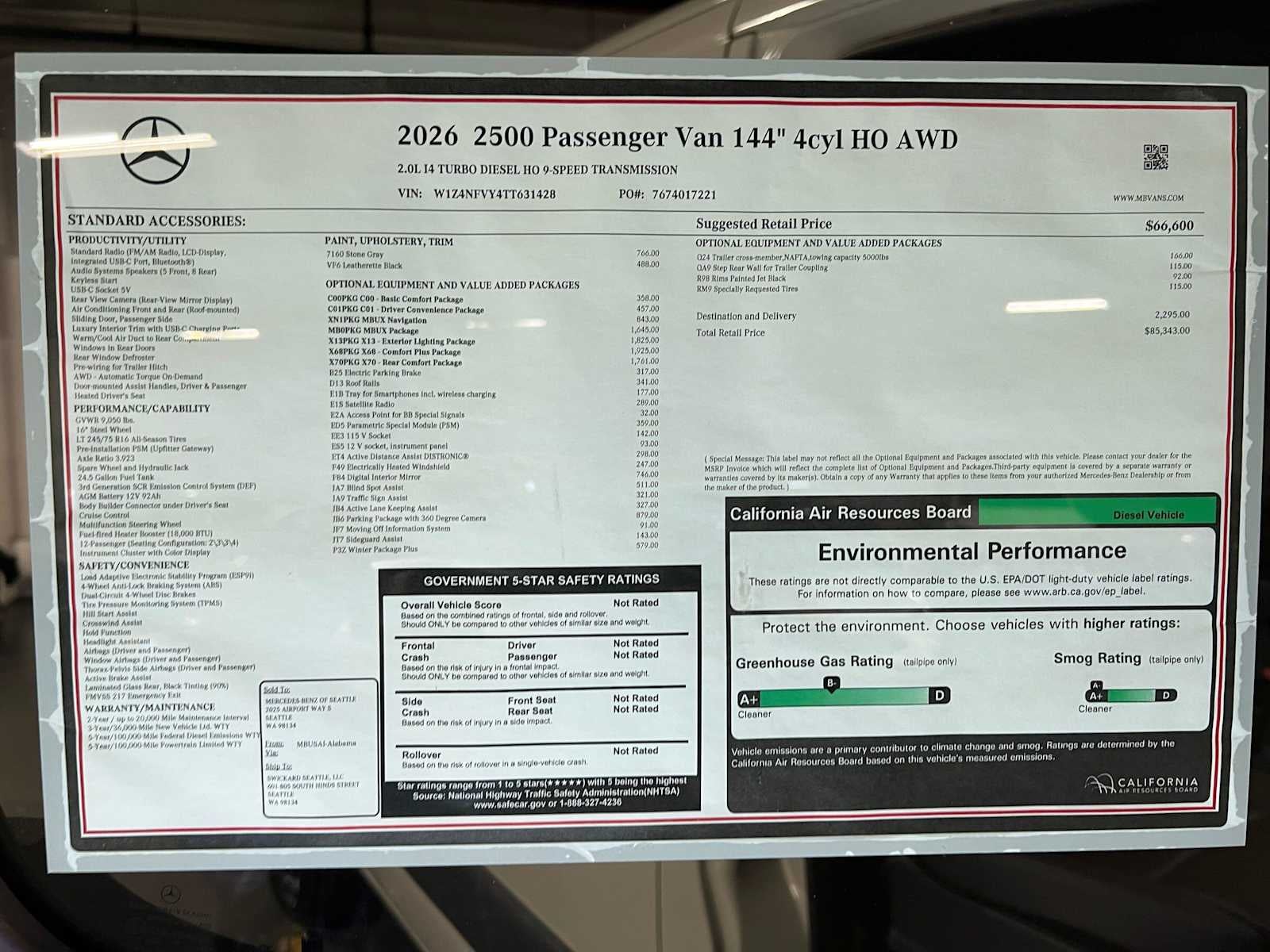 2026 Mercedes-Benz Sprinter Passenger 2500 Standard Roof I4 Diesel HO 144 AWD