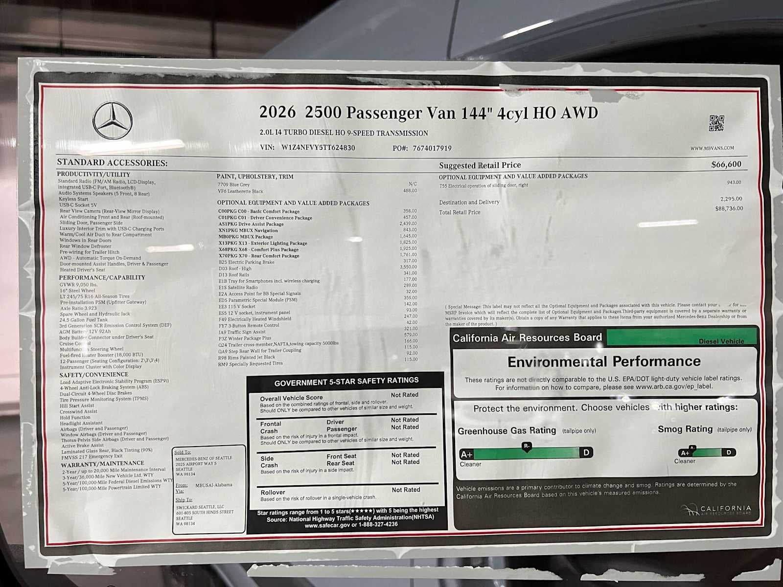 2026 Mercedes-Benz Sprinter Passenger 2500 Standard Roof I4 Diesel HO 144 AWD