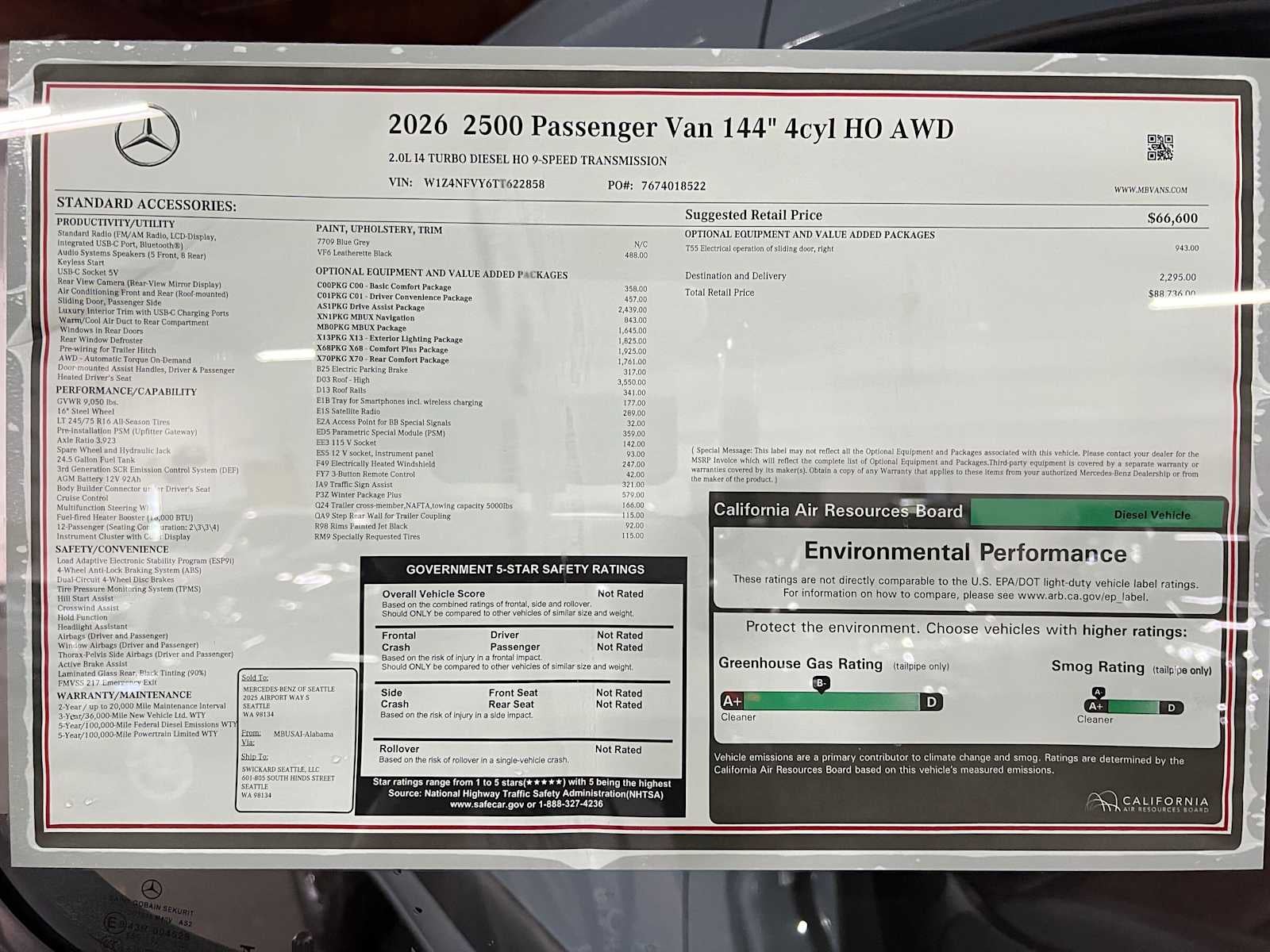 2026 Mercedes-Benz Sprinter Passenger Van 2500 Standard Roof I4 Diesel HO 144 AWD