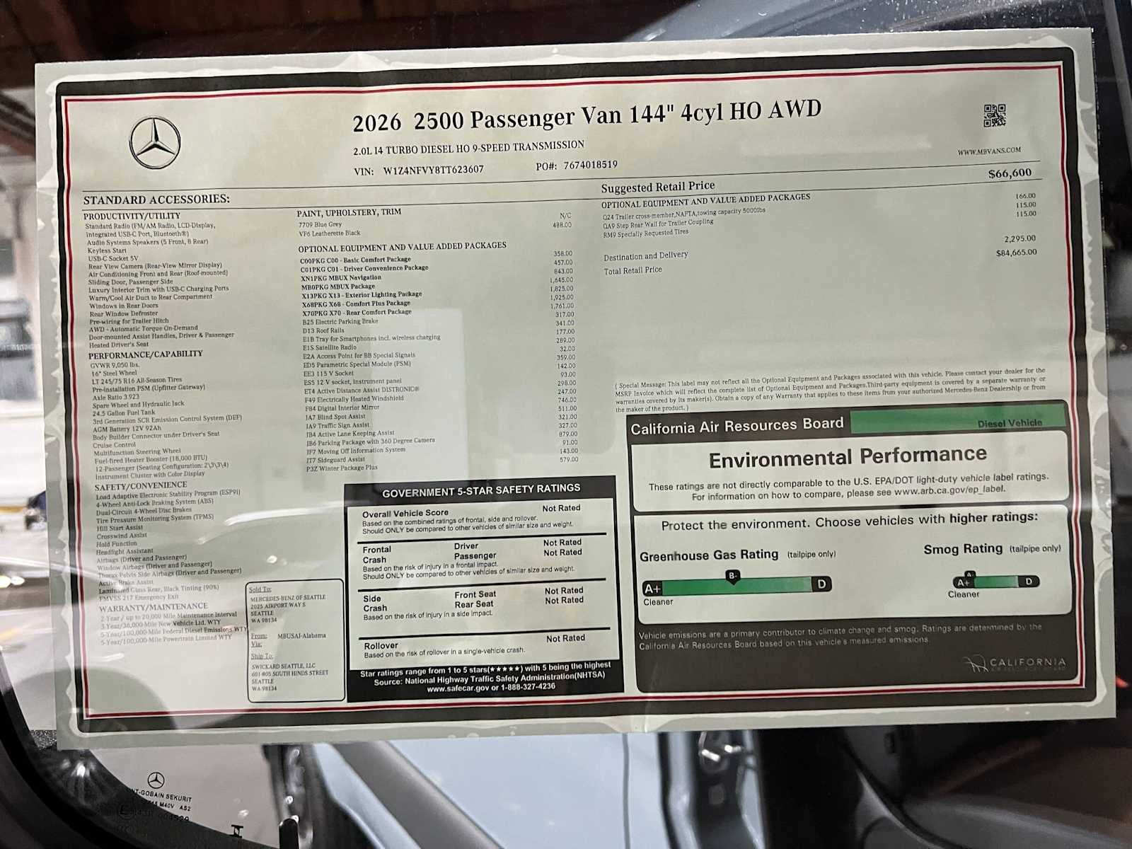 2026 Mercedes-Benz Sprinter Passenger Van 2500 Standard Roof I4 Diesel HO 144 AWD