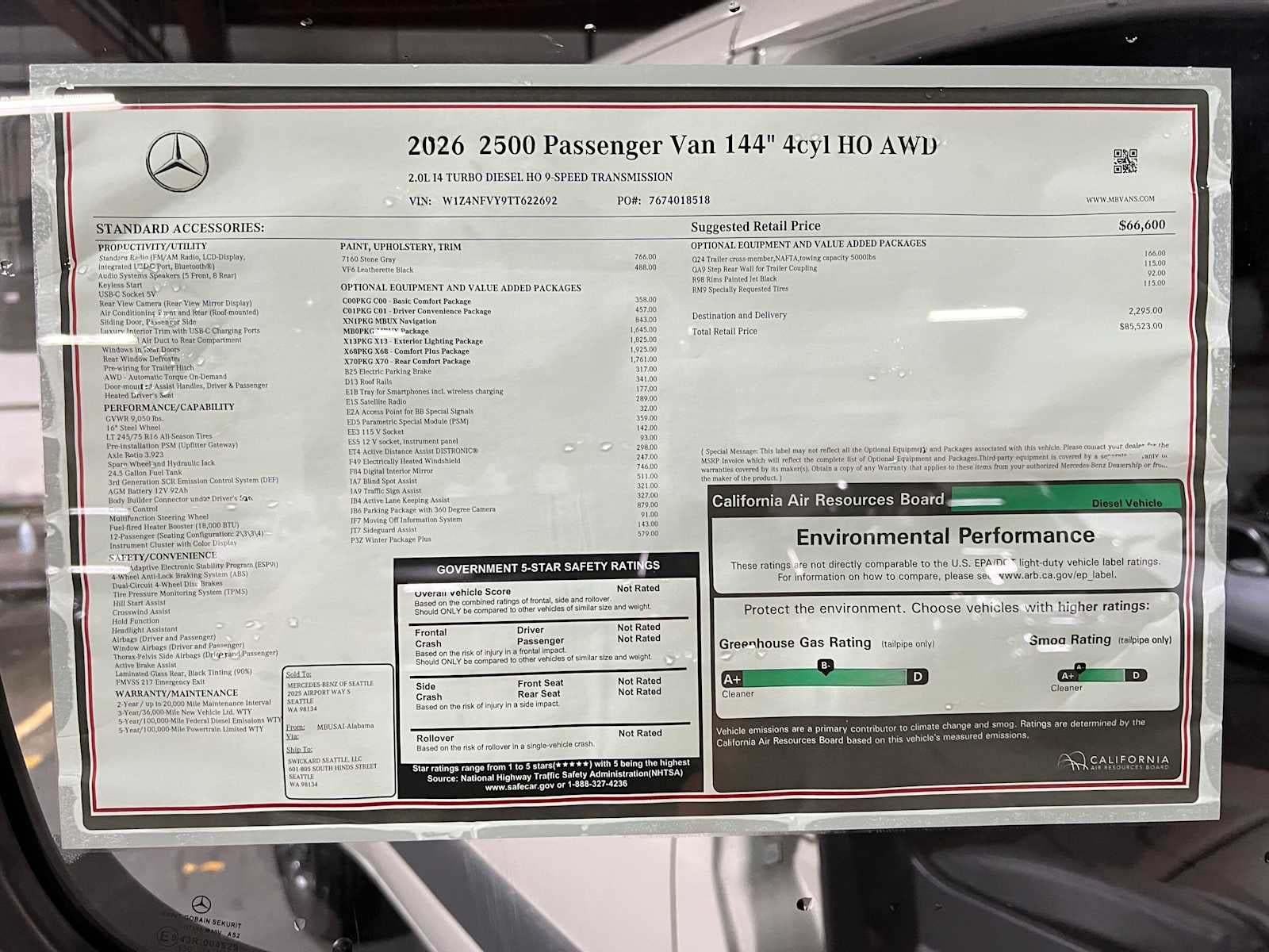 2026 Mercedes-Benz Sprinter Passenger Van 2500 Standard Roof I4 Diesel HO 144 AWD