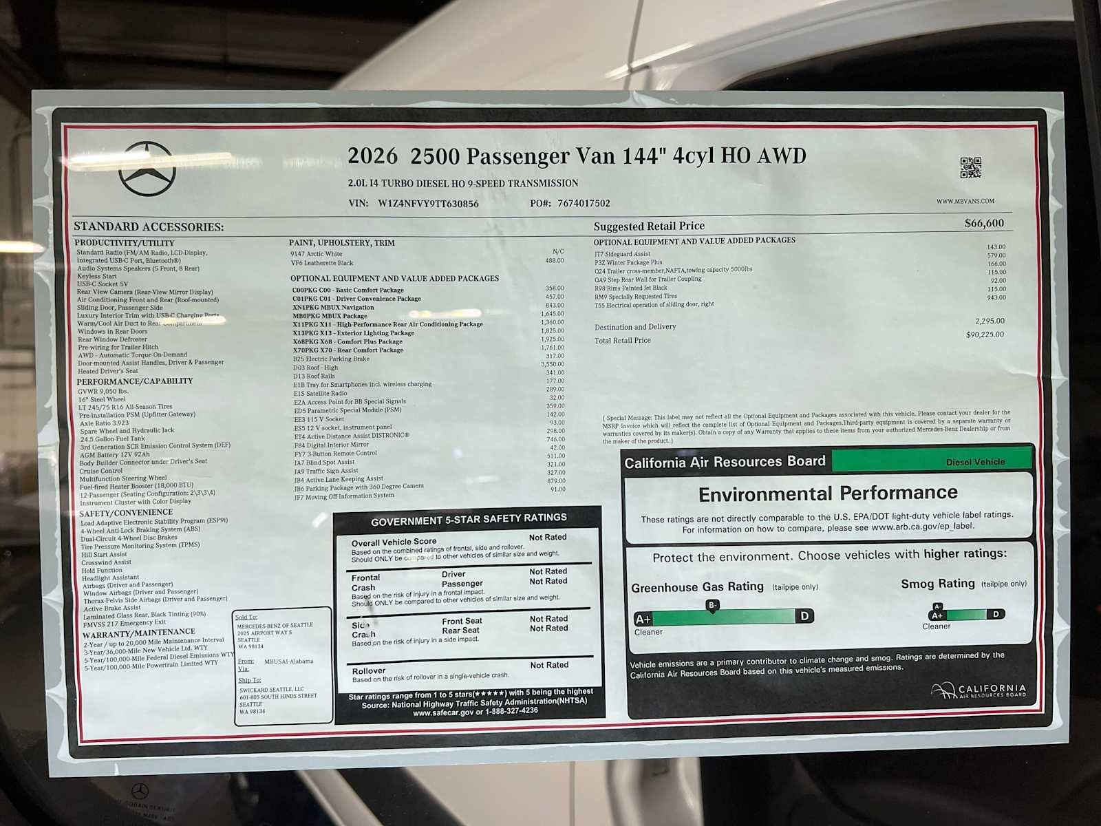 2026 Mercedes-Benz Sprinter Passenger 2500 Standard Roof I4 Diesel HO 144 AWD
