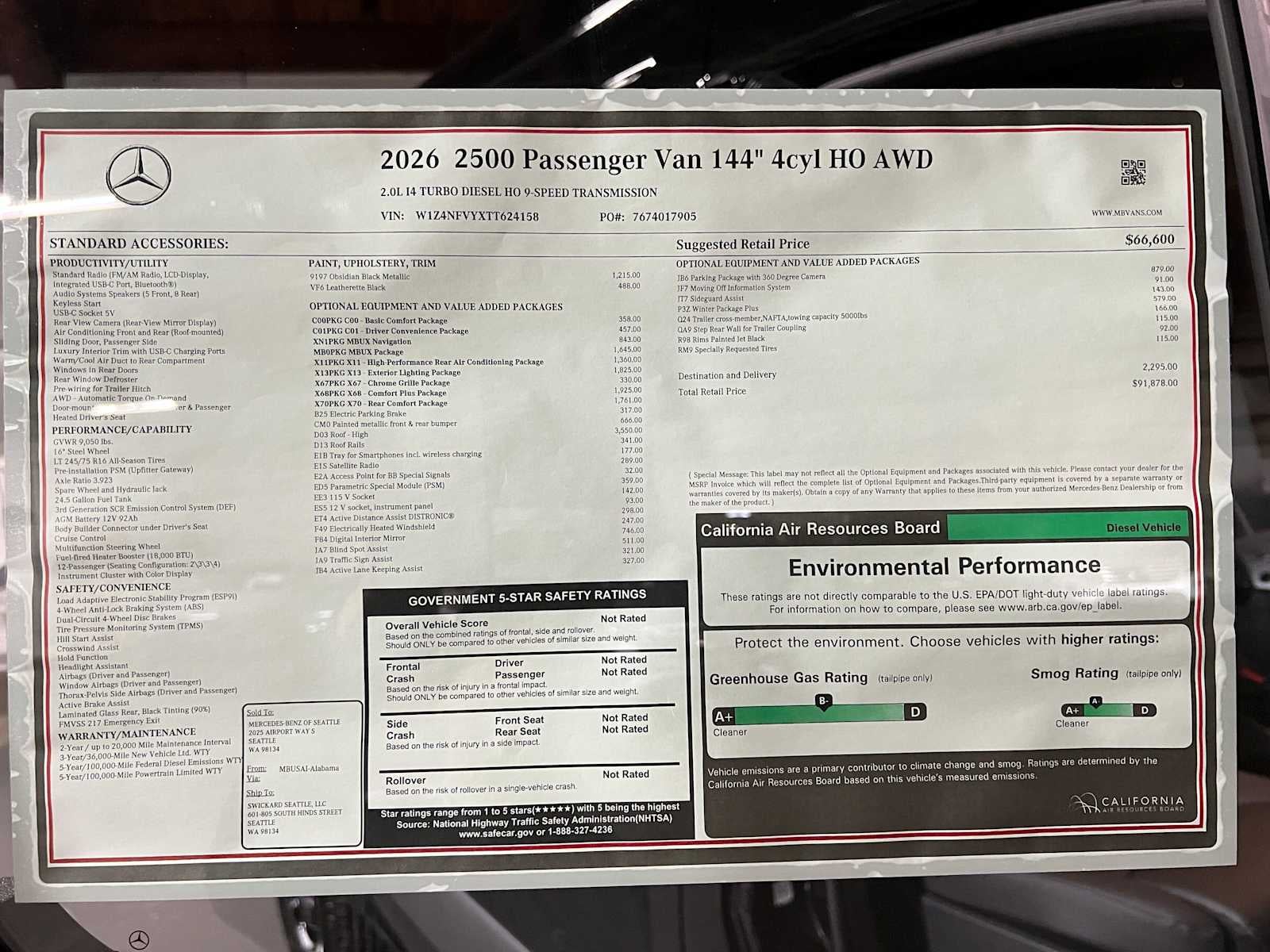 2026 Mercedes-Benz Sprinter Passenger 2500 Standard Roof I4 Diesel HO 144 AWD