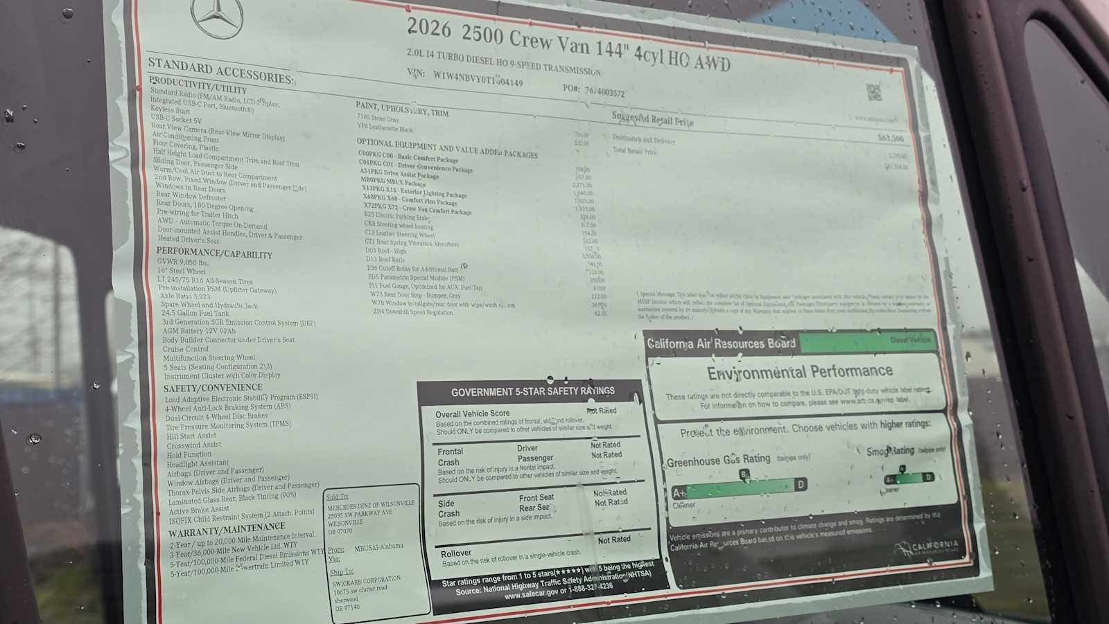 2026 Mercedes-Benz Sprinter 2500 Standard Roof I4 Diesel HO 144" AWD