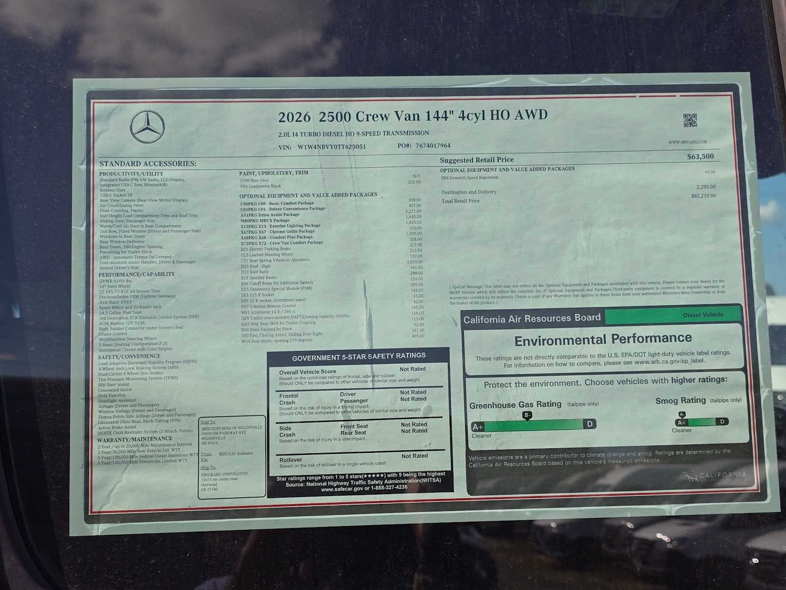 2026 Mercedes-Benz Sprinter Crew 2500 Standard Roof I4 Diesel HO 144 AWD