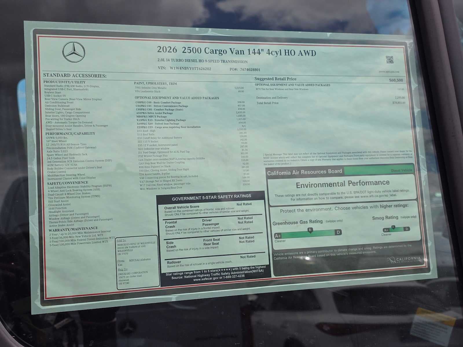 2026 Mercedes-Benz Sprinter Cargo 2500 Standard Roof I4 Diesel HO 144 AWD