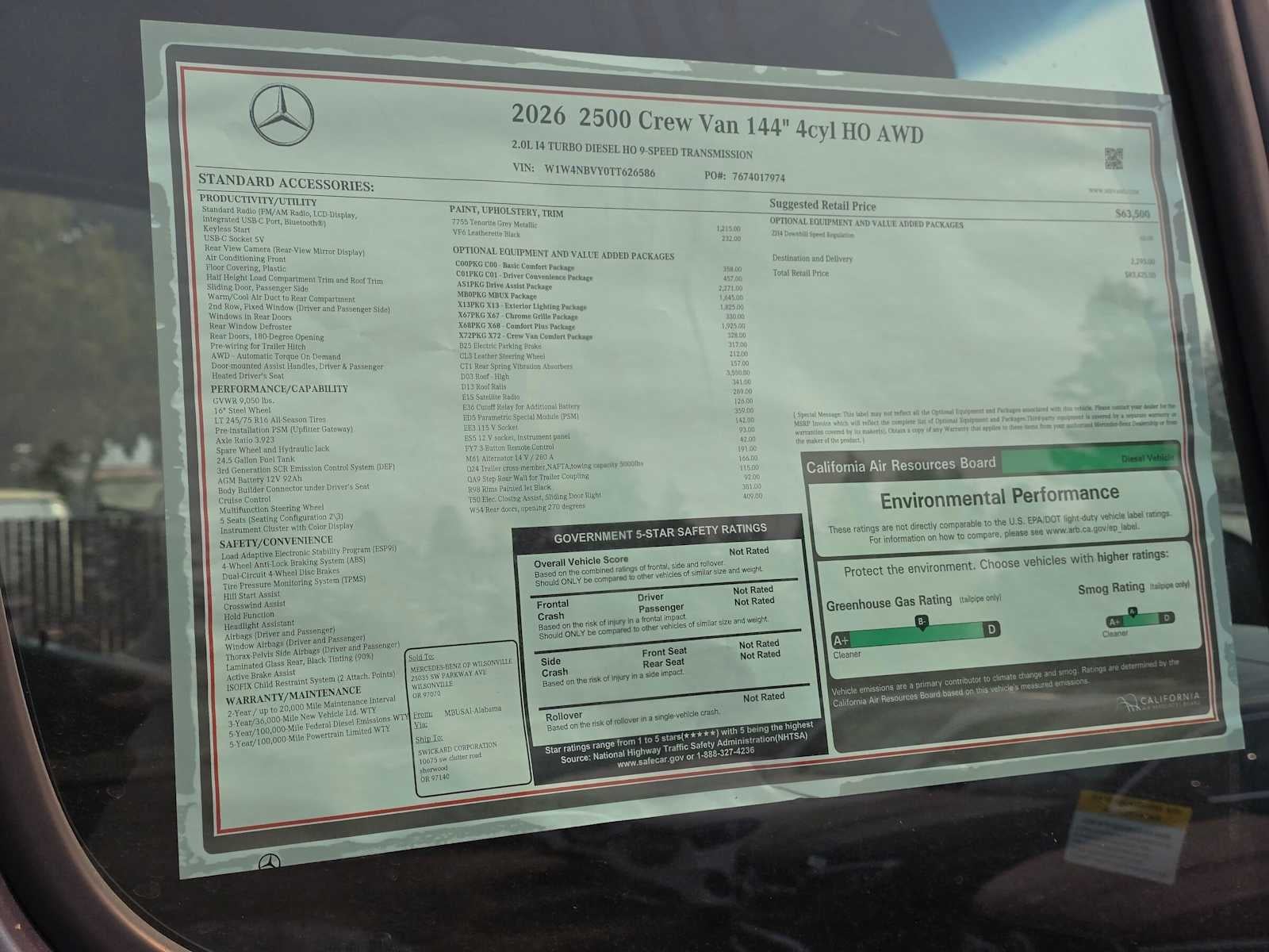 2026 Mercedes-Benz Sprinter Crew 2500 Standard Roof I4 Diesel HO 144 AWD