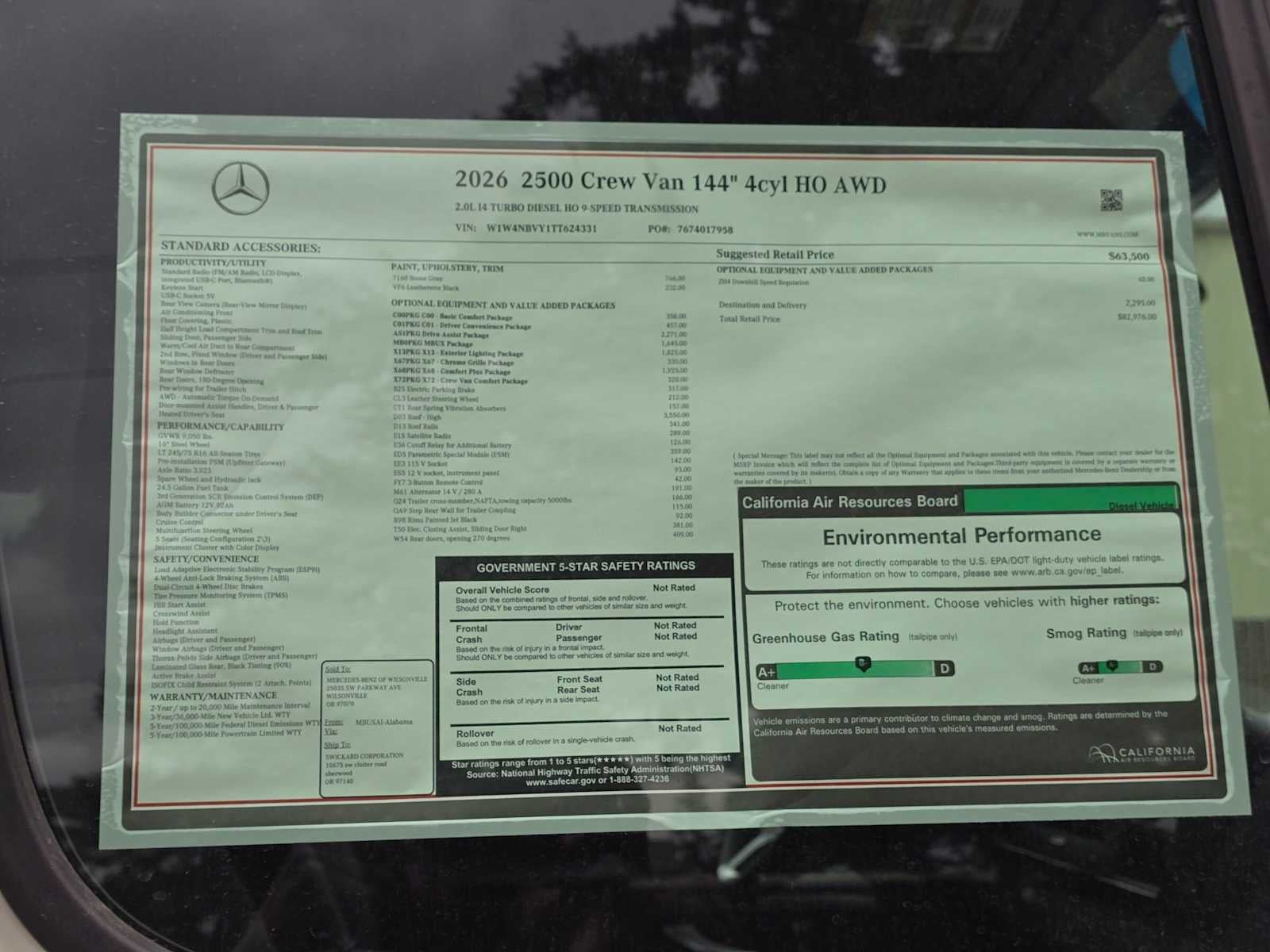 2026 Mercedes-Benz Sprinter 2500 Standard Roof I4 Diesel HO 144 AWD
