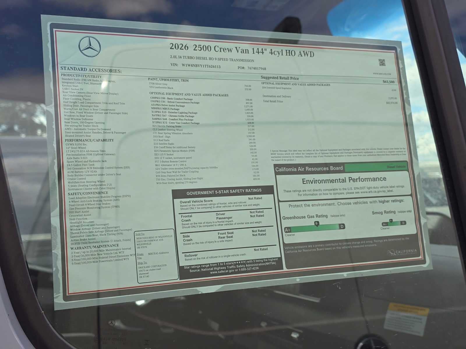 2026 Mercedes-Benz Sprinter Crew 2500 Standard Roof I4 Diesel HO 144 AWD