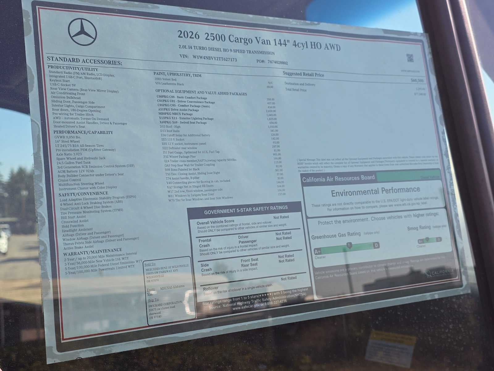 2026 Mercedes-Benz Sprinter Cargo 2500 Standard Roof I4 Diesel HO 144 AWD