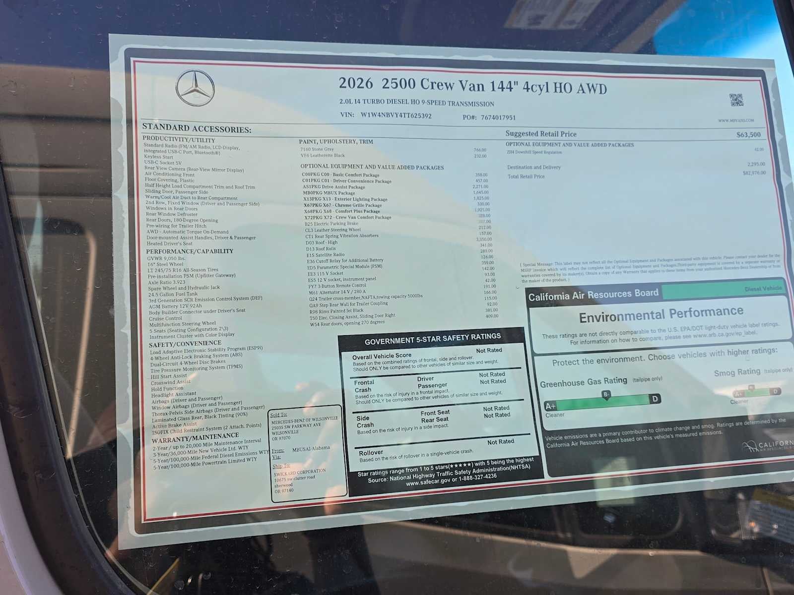 2026 Mercedes-Benz Sprinter Crew 2500 Standard Roof I4 Diesel HO 144 AWD