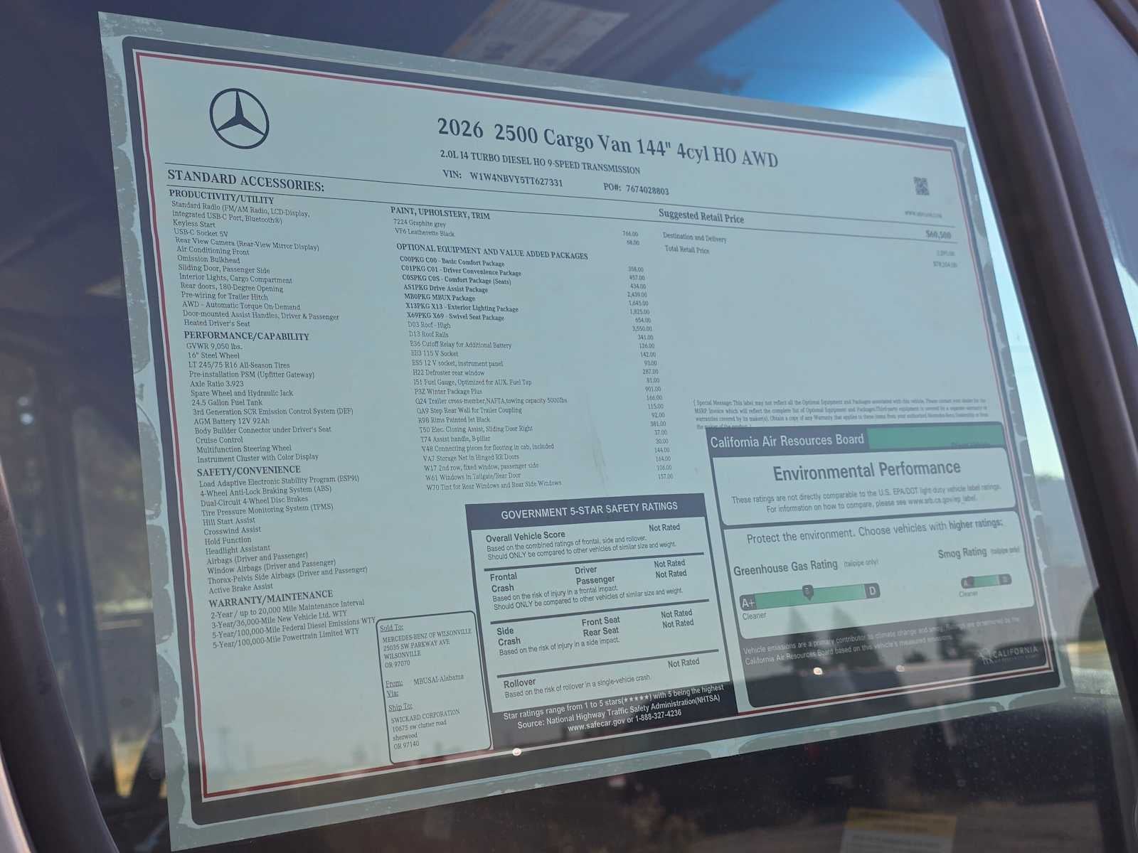 2026 Mercedes-Benz Sprinter Cargo 2500 Standard Roof I4 Diesel HO 144 AWD
