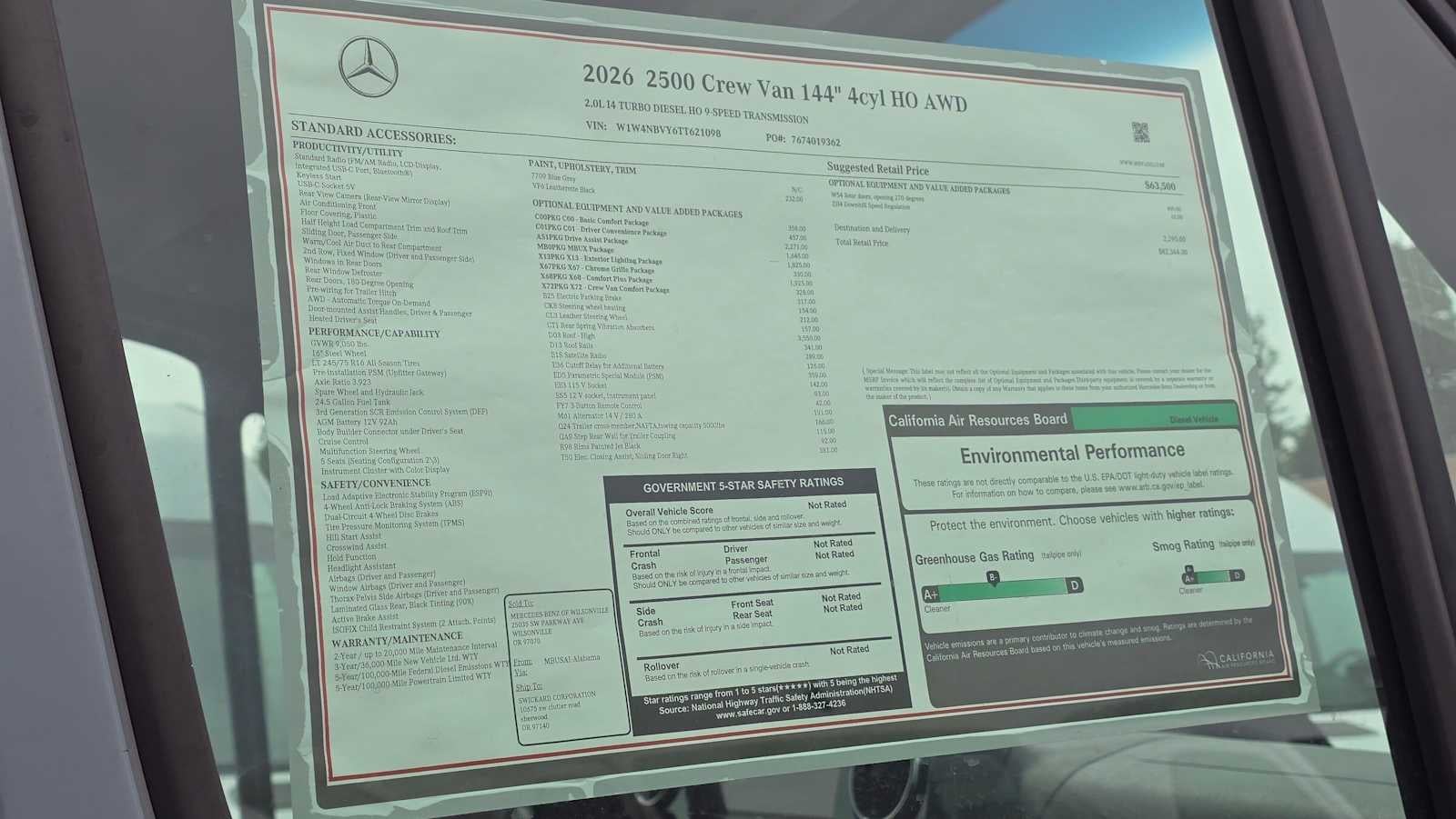 2026 Mercedes-Benz Sprinter 2500 Standard Roof I4 Diesel HO 144 AWD