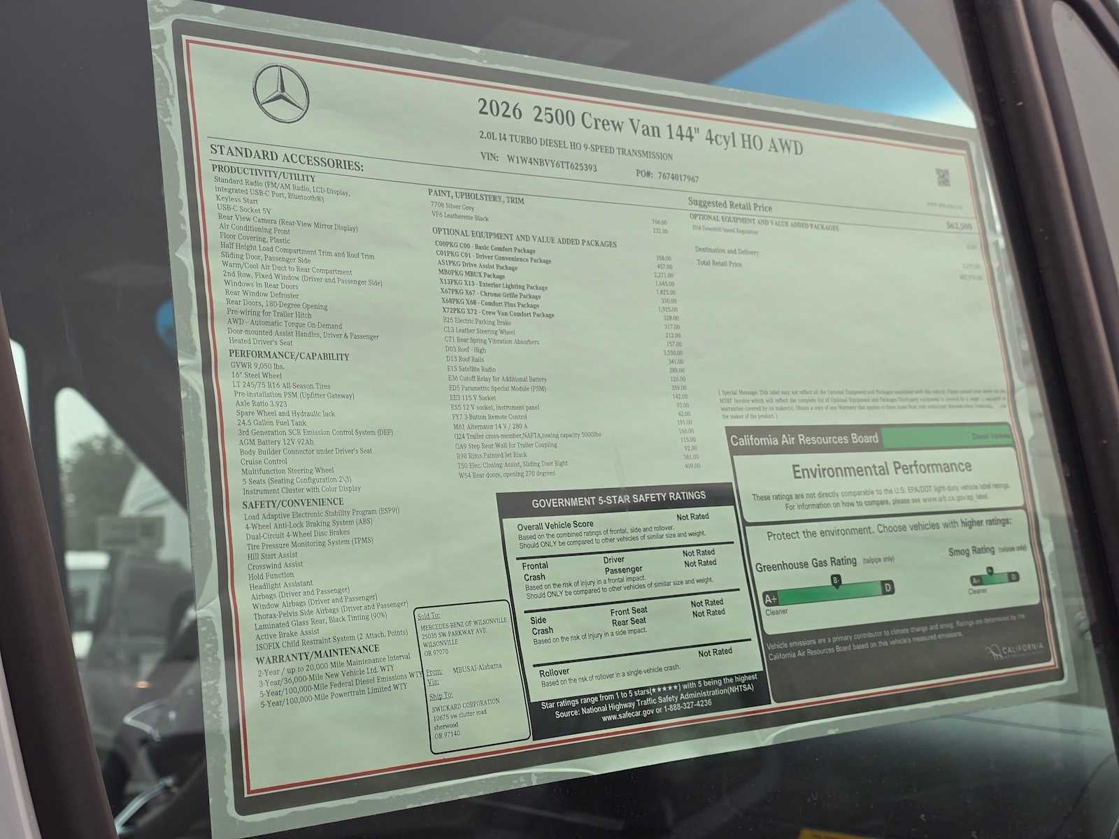 2026 Mercedes-Benz Sprinter Crew 2500 Standard Roof I4 Diesel HO 144 AWD
