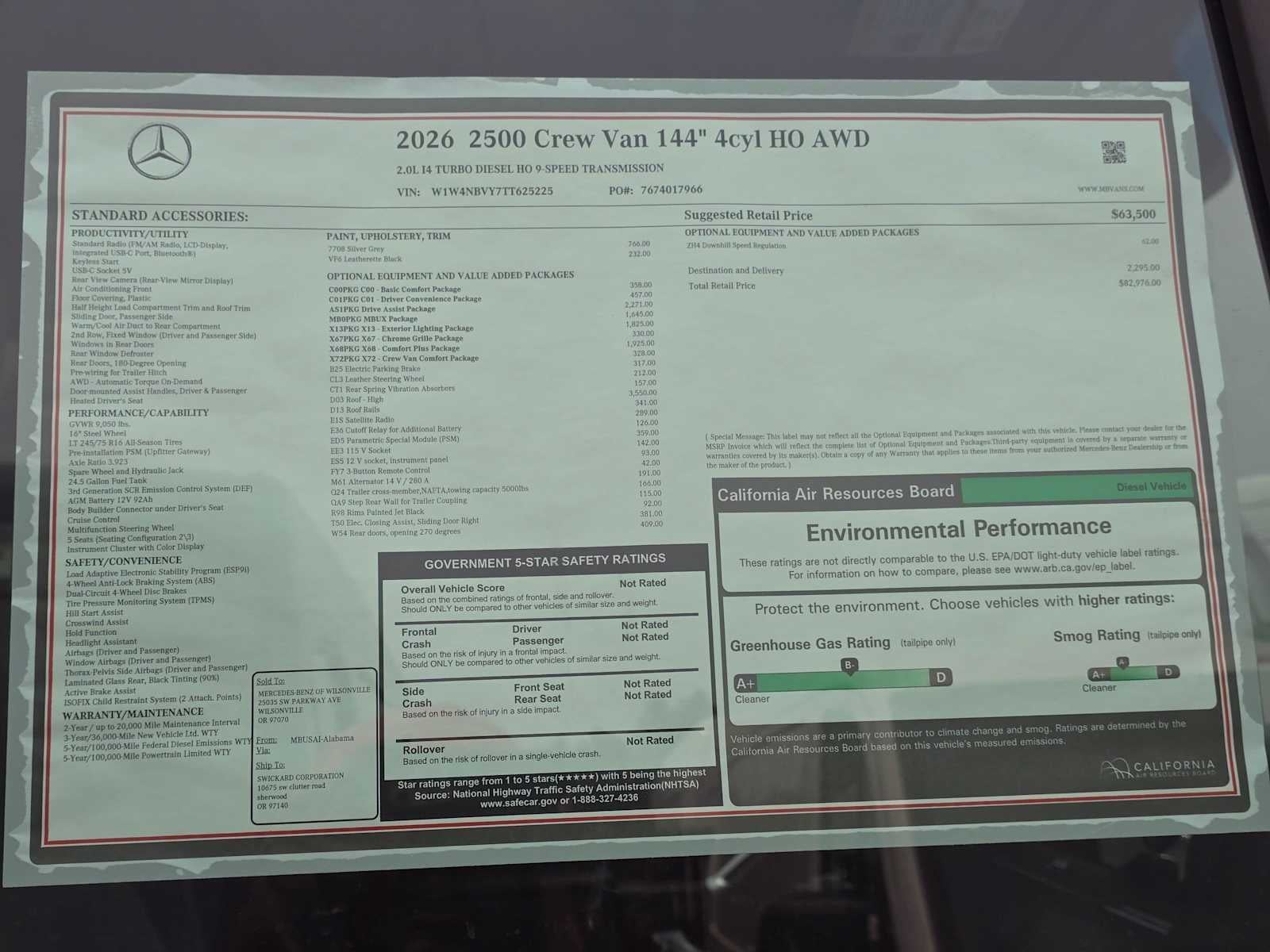 2026 Mercedes-Benz Sprinter Crew 2500 Standard Roof I4 Diesel HO 144 AWD