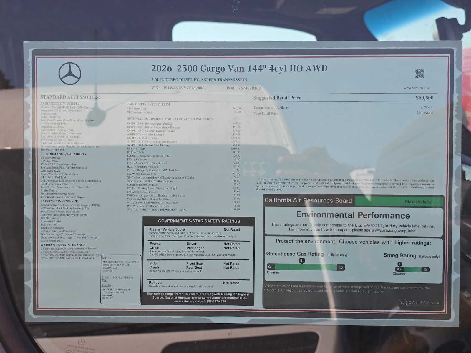 2026 Mercedes-Benz Sprinter Cargo 2500 Standard Roof I4 Diesel HO 144 AWD