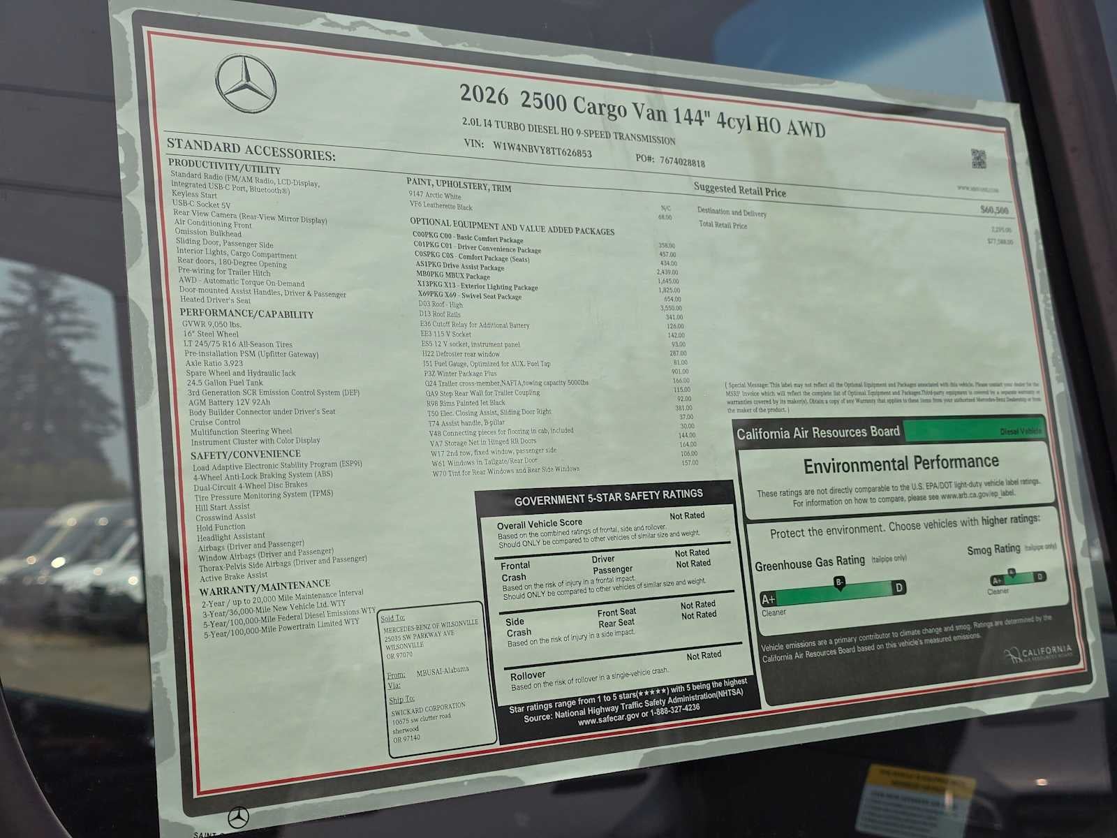2026 Mercedes-Benz Sprinter Cargo 2500 Standard Roof I4 Diesel HO 144 AWD
