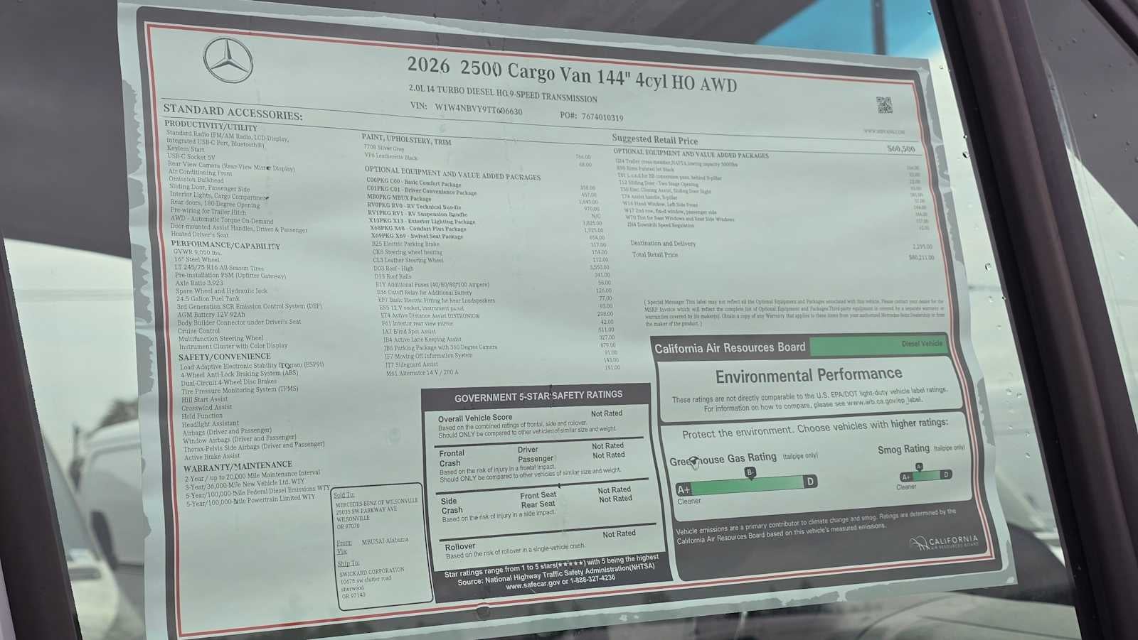 2026 Mercedes-Benz Sprinter 2500 Standard Roof I4 Diesel HO 144" AWD