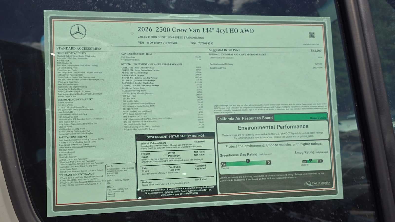 2026 Mercedes-Benz Sprinter 2500 Standard Roof I4 Diesel HO 144 AWD
