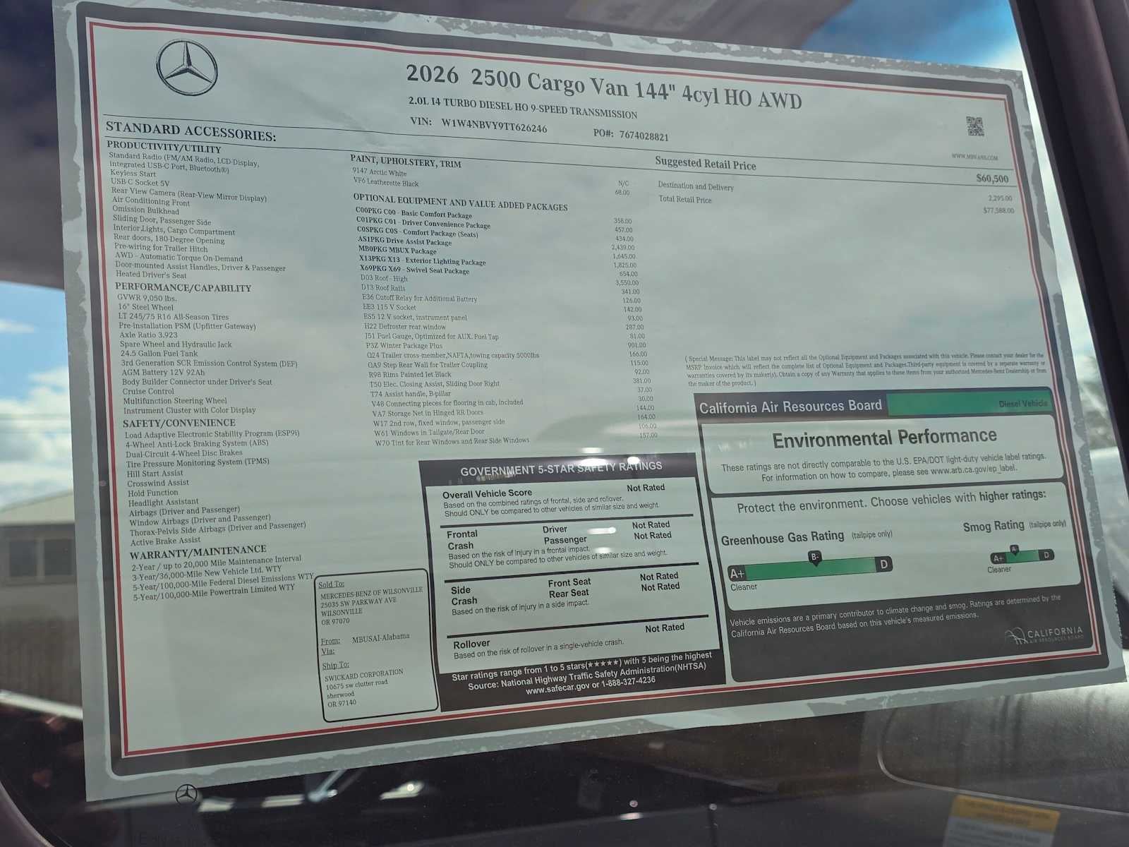 2026 Mercedes-Benz Sprinter Cargo 2500 Standard Roof I4 Diesel HO 144 AWD