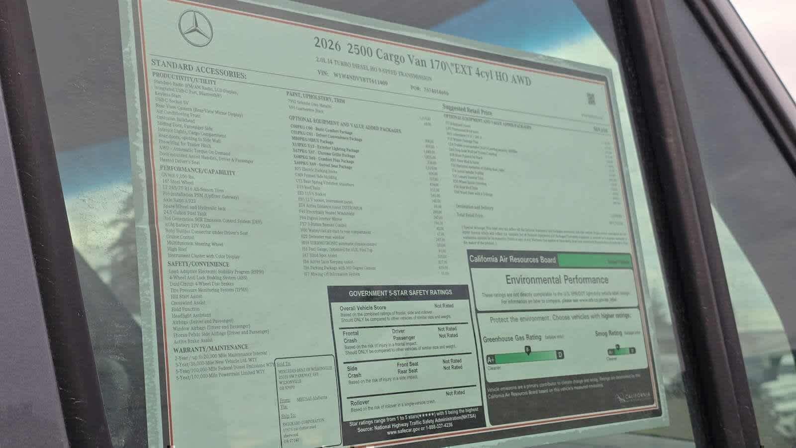 2026 Mercedes-Benz Sprinter Cargo Van 2500 High Roof I4 Diesel HO 170 Extended AWD