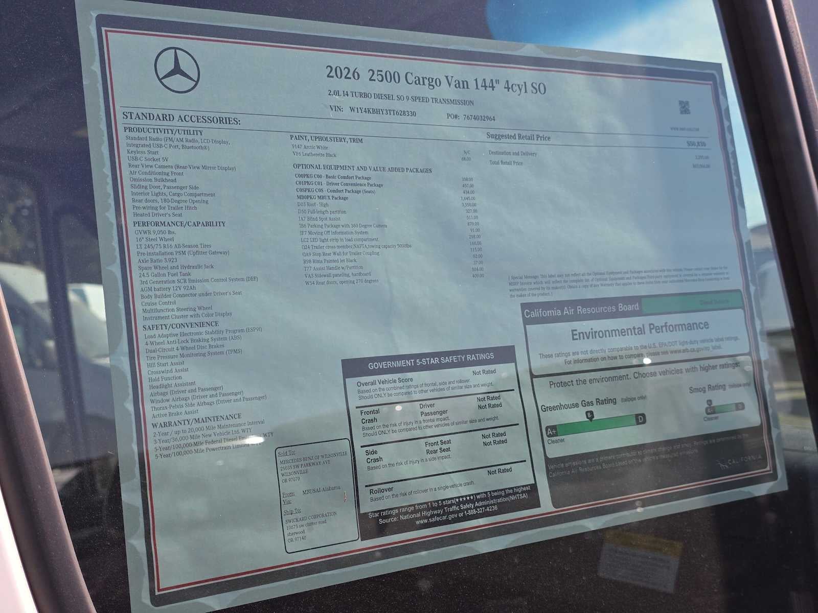 2026 Mercedes-Benz Sprinter Cargo 2500 Standard Roof I4 Diesel 144 RWD