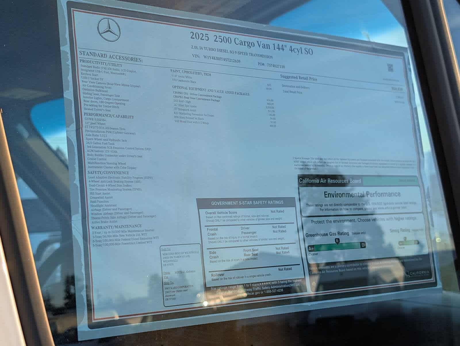 2025 Mercedes-Benz Sprinter Cargo Van 2500 Standard Roof I4 Diesel 144 RWD