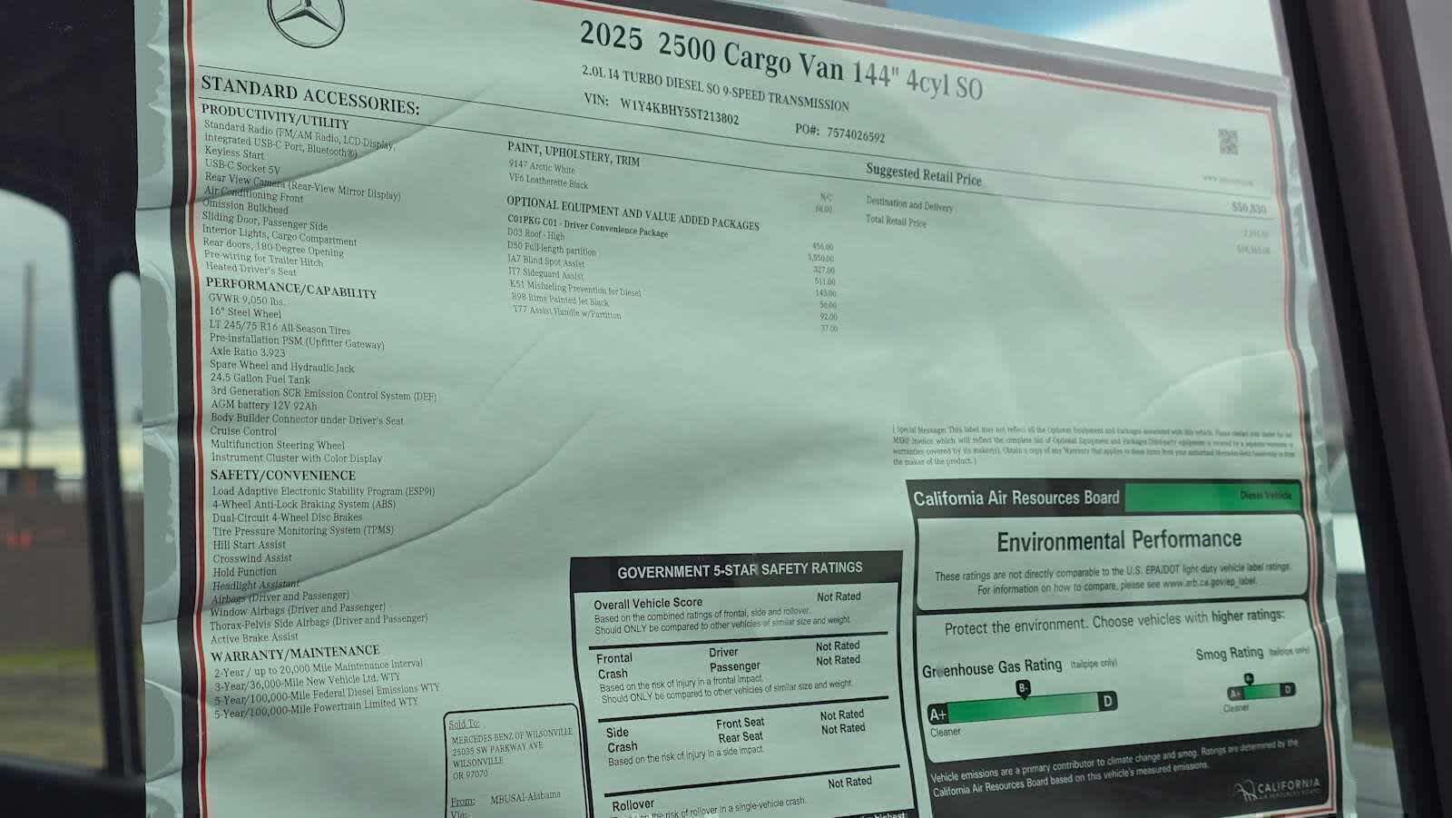 2025 Mercedes-Benz Sprinter Cargo Van 2500 Standard Roof I4 Diesel 144 RWD