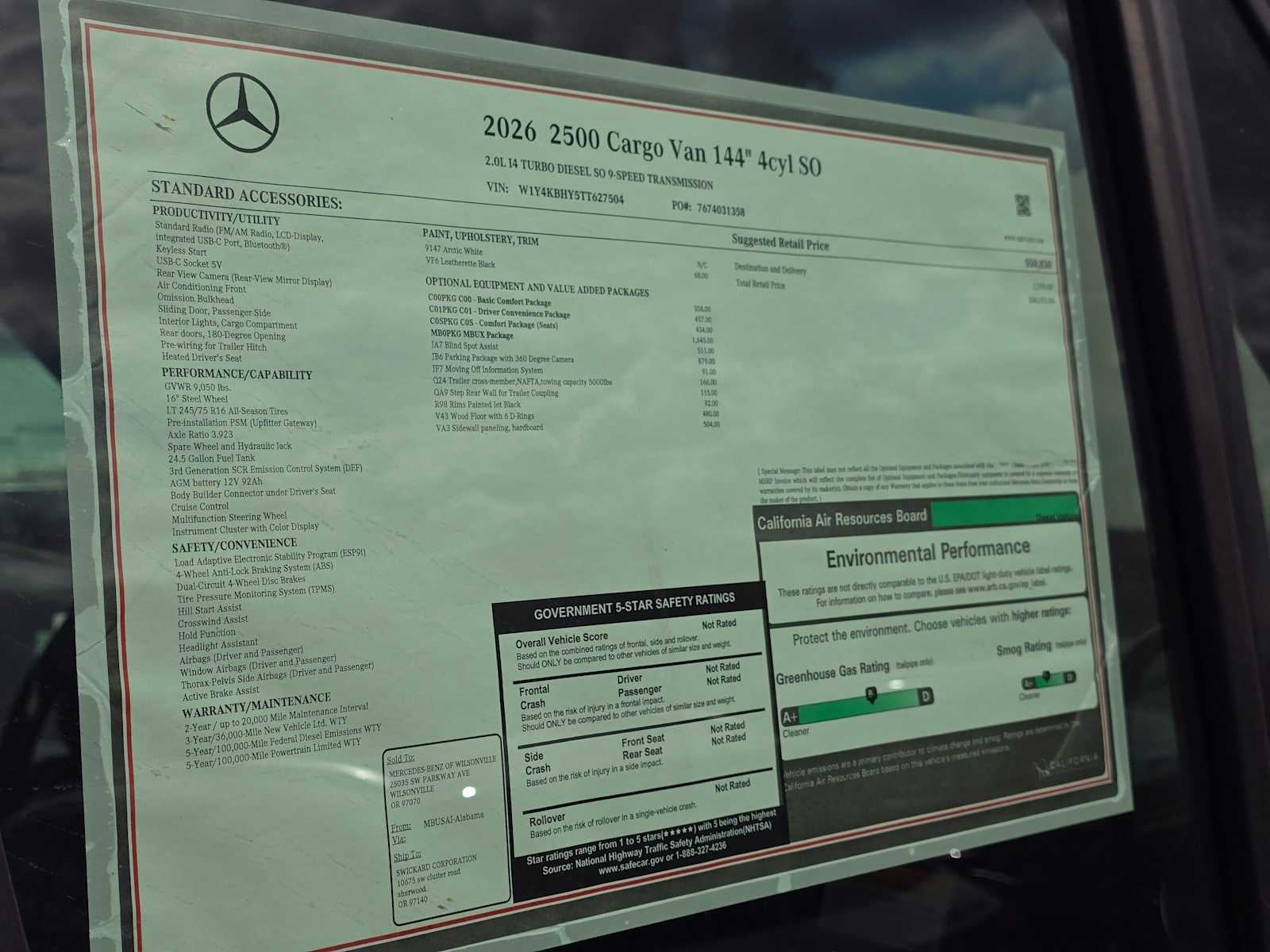 2026 Mercedes-Benz Sprinter 2500 Standard Roof I4 Diesel 144 RWD